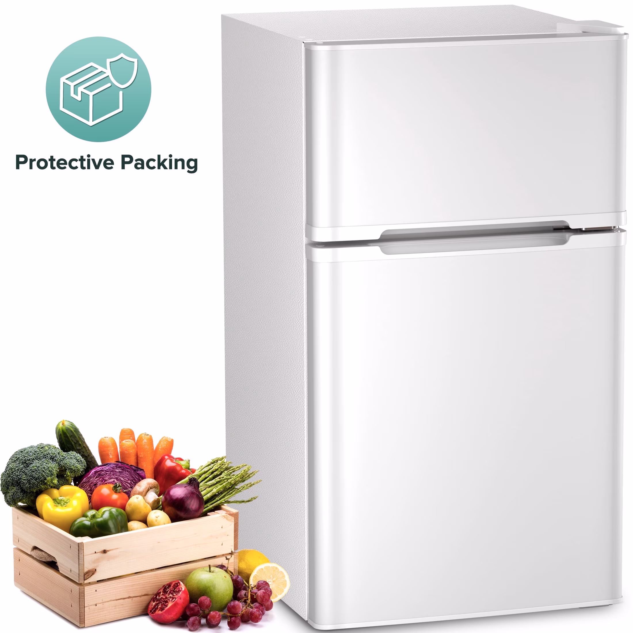 Auseo 2 Door 3.2 Cu.Ft Mini Fridge Adjustable Temperature Refrigerators with Removable Shelves, Suitable for Home/Kitchen/Office/Dorm, White - Image 2