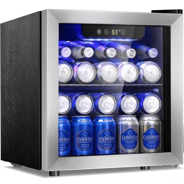 Auseo 55-Can Mini Beverage Refrigerator Cooler - 1.3 Cu.ft.Mini Fridge with Stainless Steel Glass Door, for Home/Office/Bar, Electronic Temperature Control