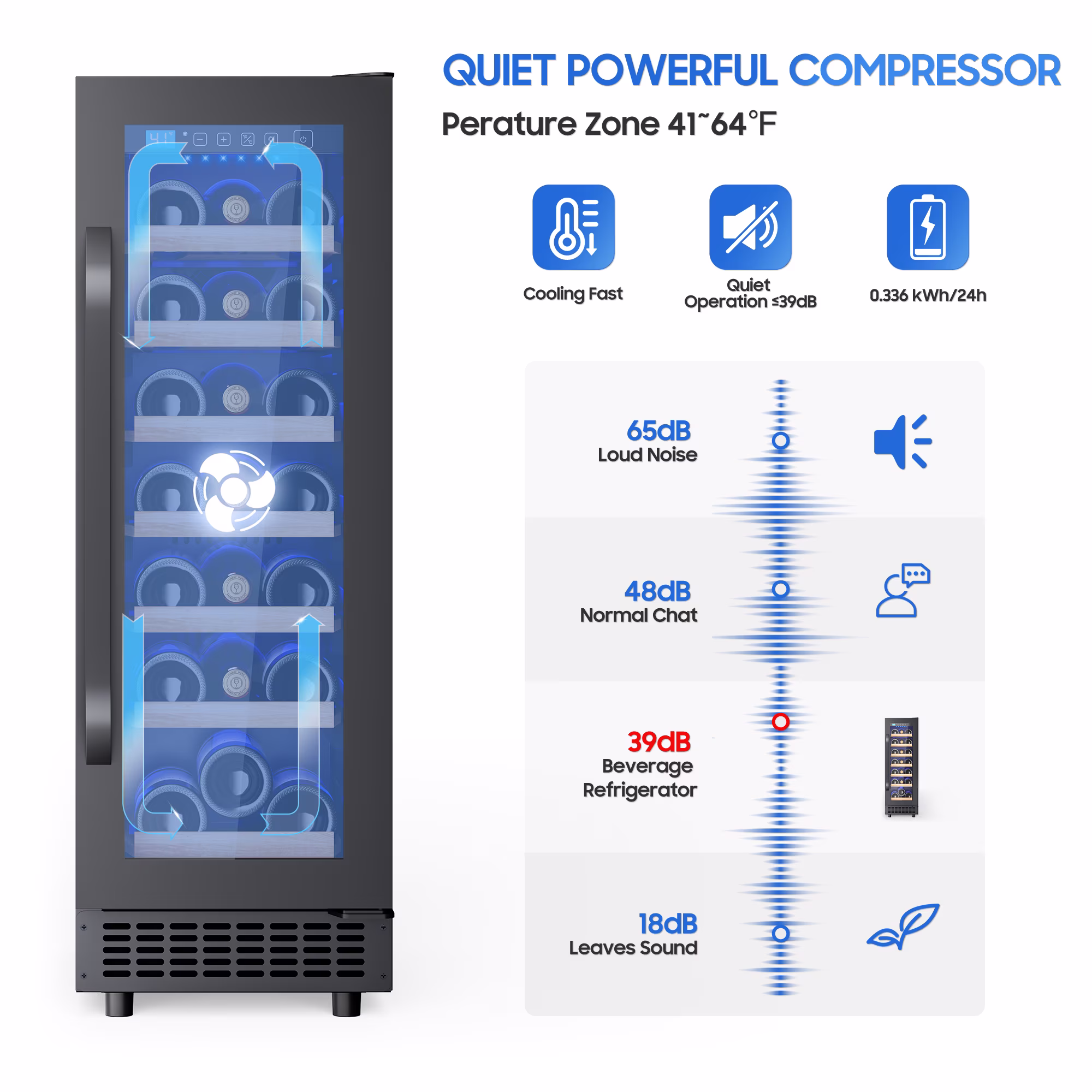 AVAHUM 12 Inch 21-Bottle Under Counter Wine Refrigerator, Slim Built-In or Freestanding Wine Cooler, Curved Handle - Image 4