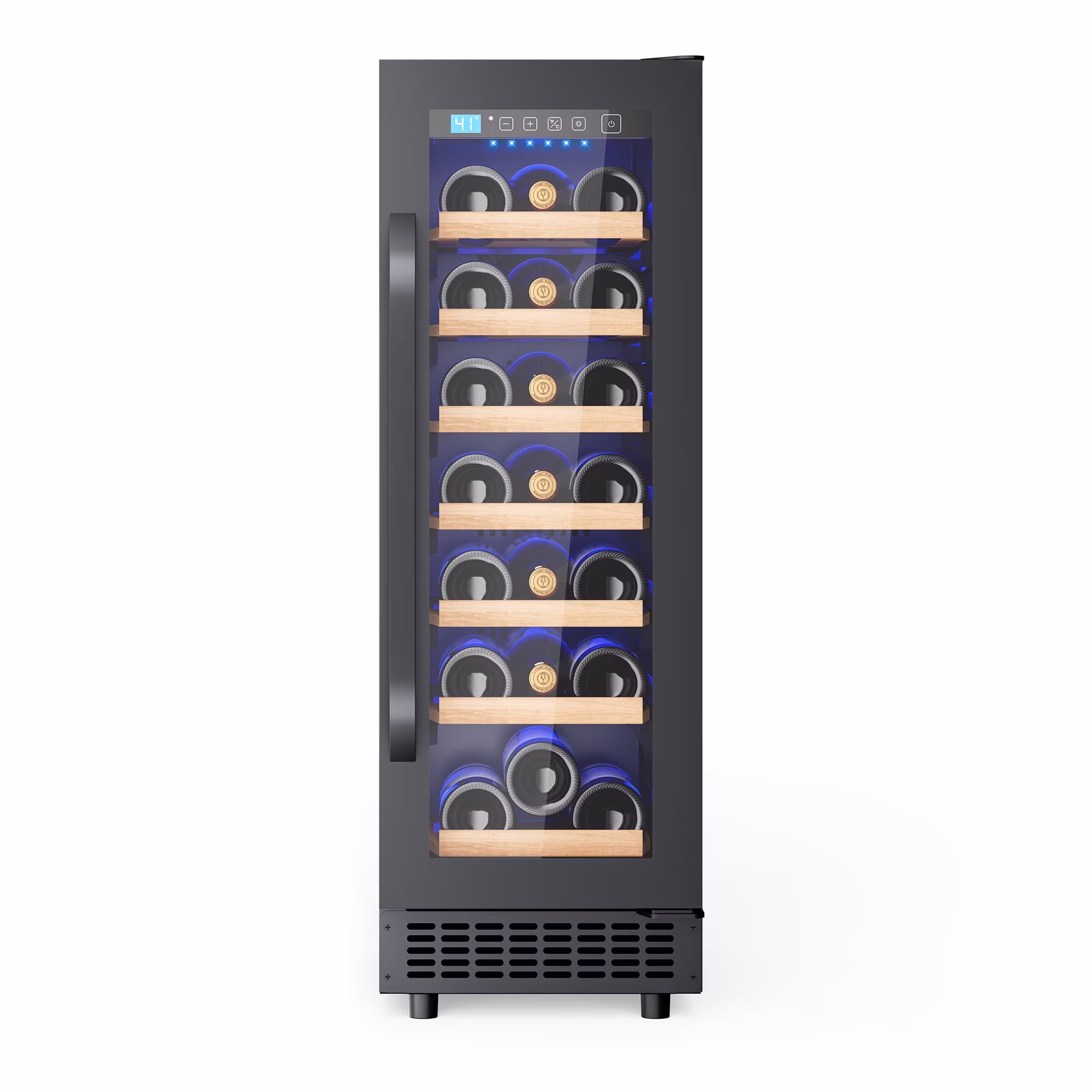 AVAHUM 12 Inch 21-Bottle Under Counter Wine Refrigerator, Slim Built-In or Freestanding Wine Cooler, Curved Handle