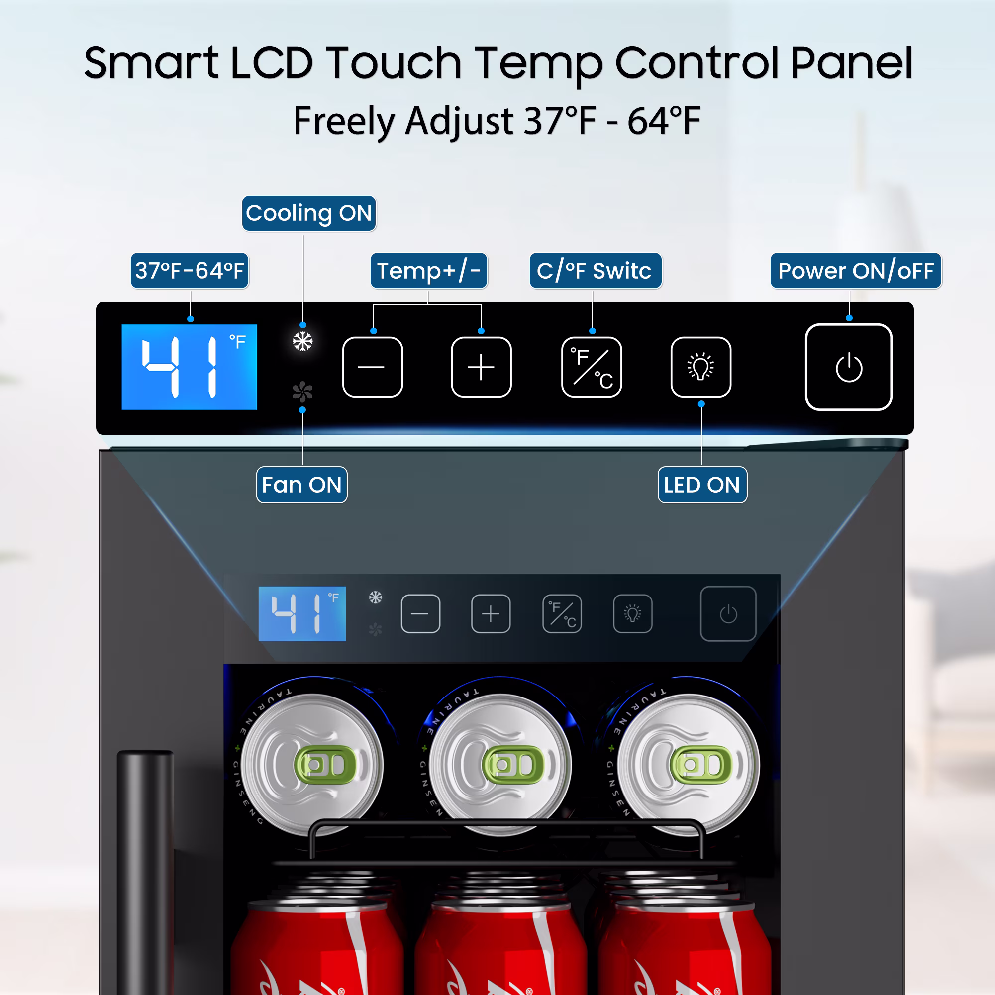AVAHUM 12 Inch 60-Can Under Counter Beverage Refrigerator, Professional Built-In Drink Cooler, Round Handle - Image 2