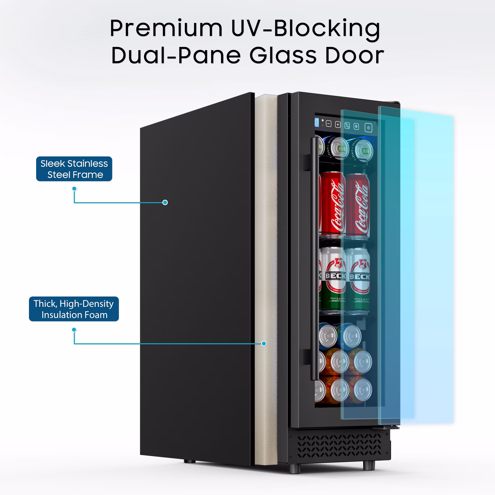 AVAHUM 12 Inch 60-Can Under Counter Beverage Refrigerator, Professional Built-In Drink Cooler, Round Handle - Image 4
