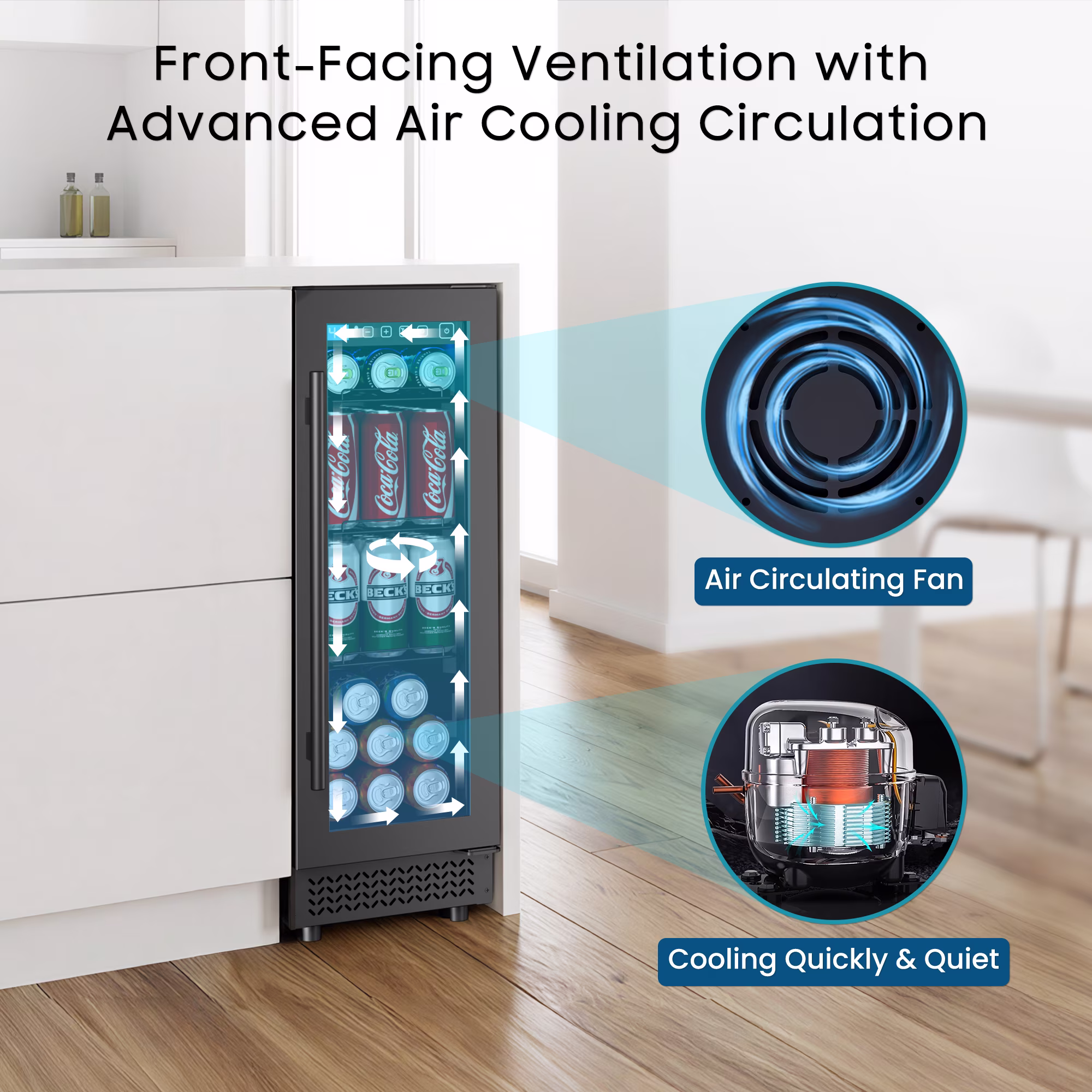 AVAHUM 12 Inch 60-Can Under Counter Beverage Refrigerator, Professional Built-In Drink Cooler, Round Handle - Image 3
