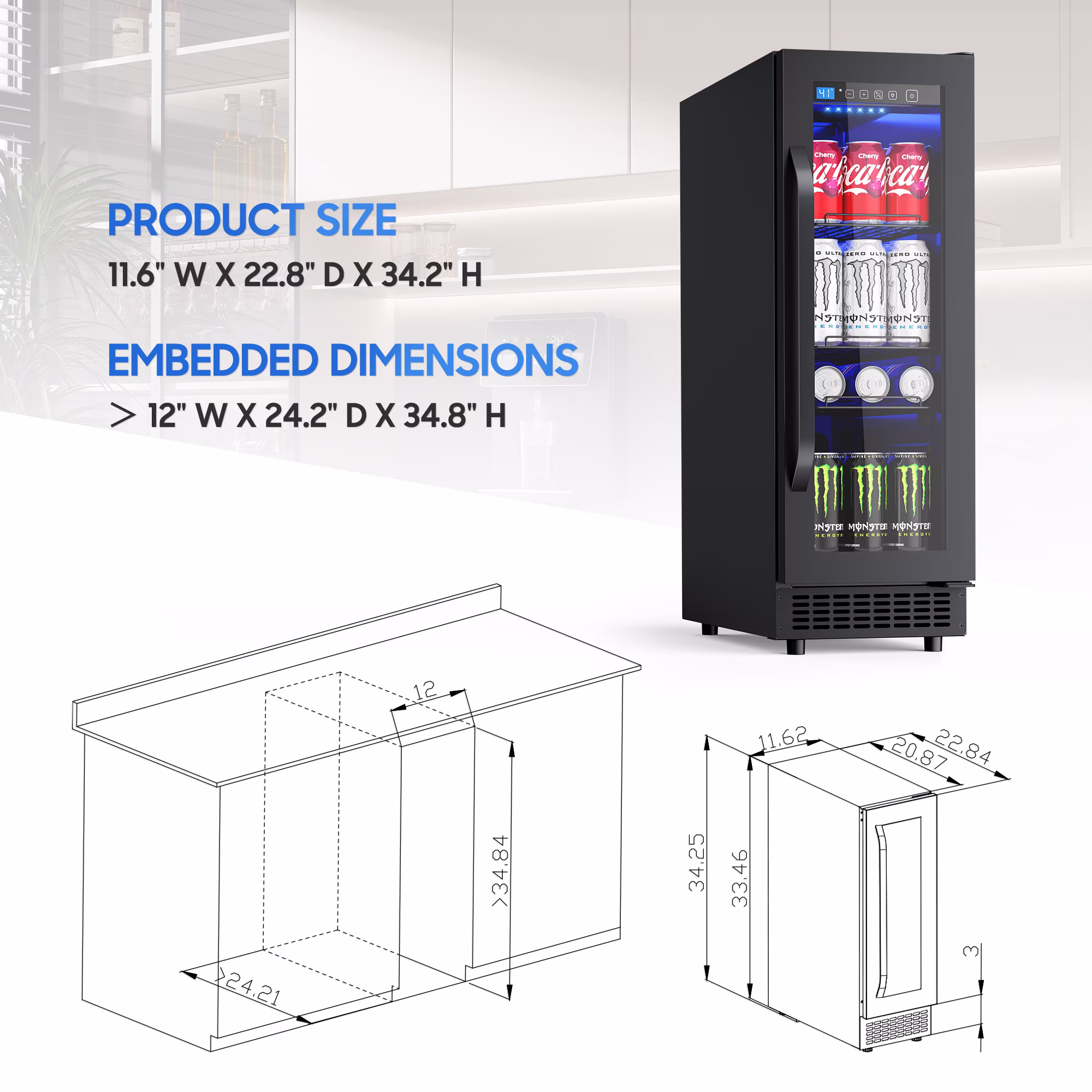 AVAHUM 12 Inch 60-Can Under Counter Beverage Refrigerator, Slim Built-In or Freestanding Drink Cooler, Stainless Steel - Image 4