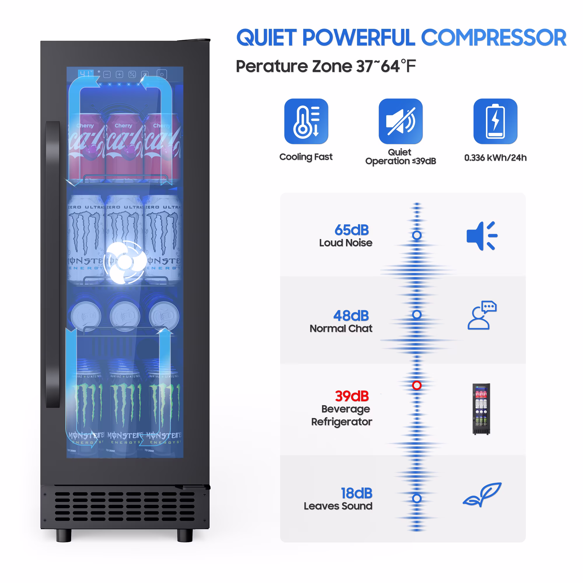 AVAHUM 12 Inch 60-Can Under Counter Beverage Refrigerator, Slim Built-In or Freestanding Drink Cooler, Stainless Steel - Image 2