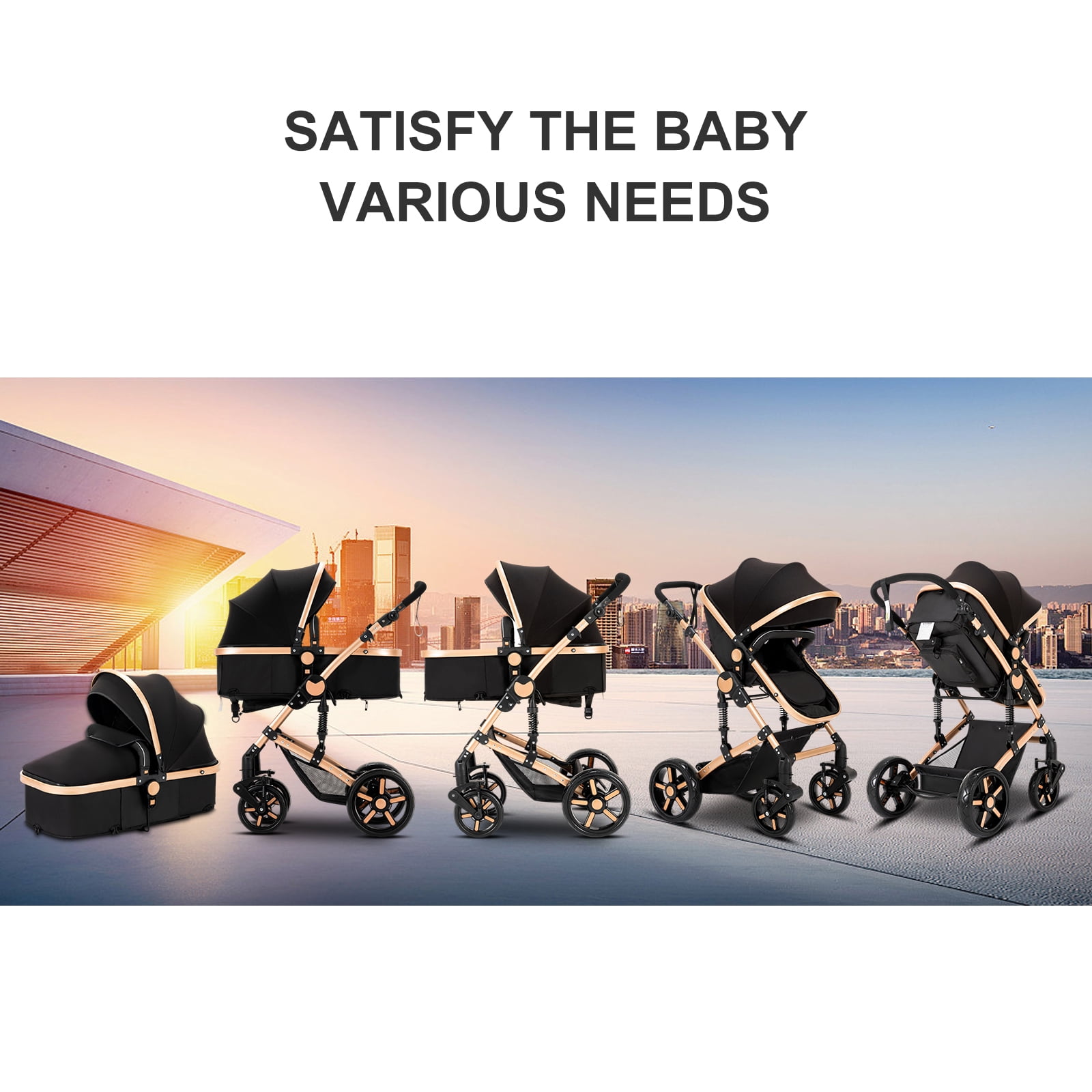 Baby Stroller Foldable Pram & Baby Pushchair with Reversible Bassinet for Newborns and Toddlers,Easy Fold Lightweight,Unisex(Black)) - Image 3