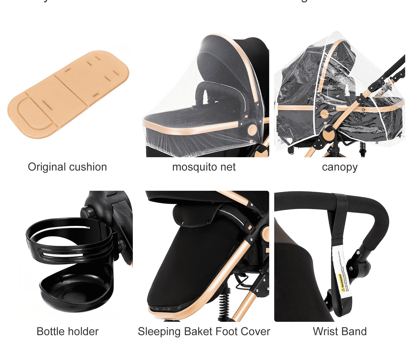 Baby Stroller High Landscape Pram & Lightweight Pushchair with Reversible Bassinet for Newborns and Toddlers,Unisex(Black Gold) - Image 2