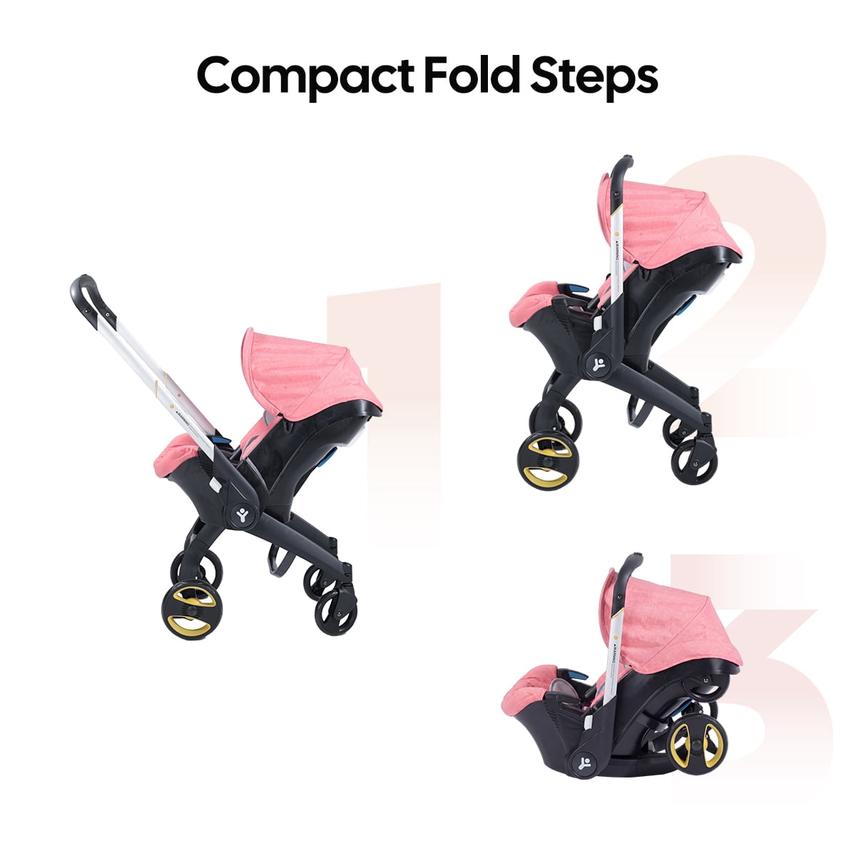 Baby Stroller, Lightweight Foldable Newborn Travel Carrier Stroller, with 3 Modes, Adjustable Handle, 5-Point Safety Harness, Pink - Image 4
