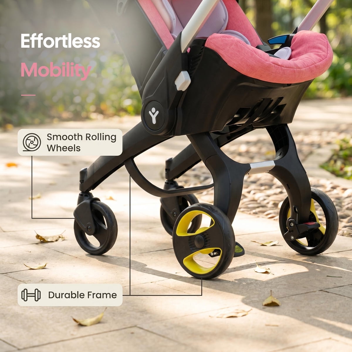Baby Stroller, Lightweight Foldable Newborn Travel Carrier Stroller, with 3 Modes, Adjustable Handle, 5-Point Safety Harness, Pink - Image 5