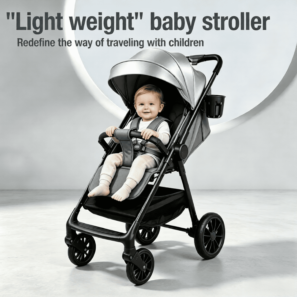Baby Stroller Lightweight Travel Baby Pram with Cup Holder and Mosquito Net 0-36 Months,Support One-Touch Folding,Unisex,Gray - Image 4