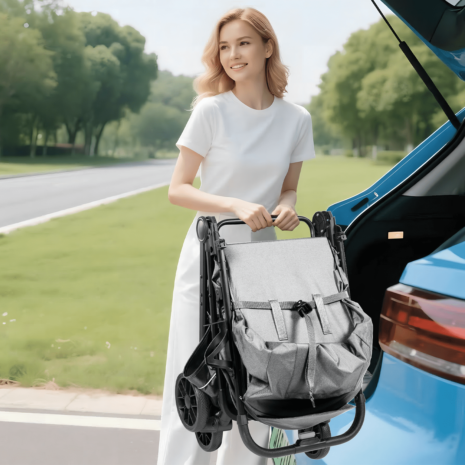Baby Stroller Lightweight Travel Baby Pram with Cup Holder and Mosquito Net 0-36 Months,Support One-Touch Folding,Unisex,Gray - Image 2
