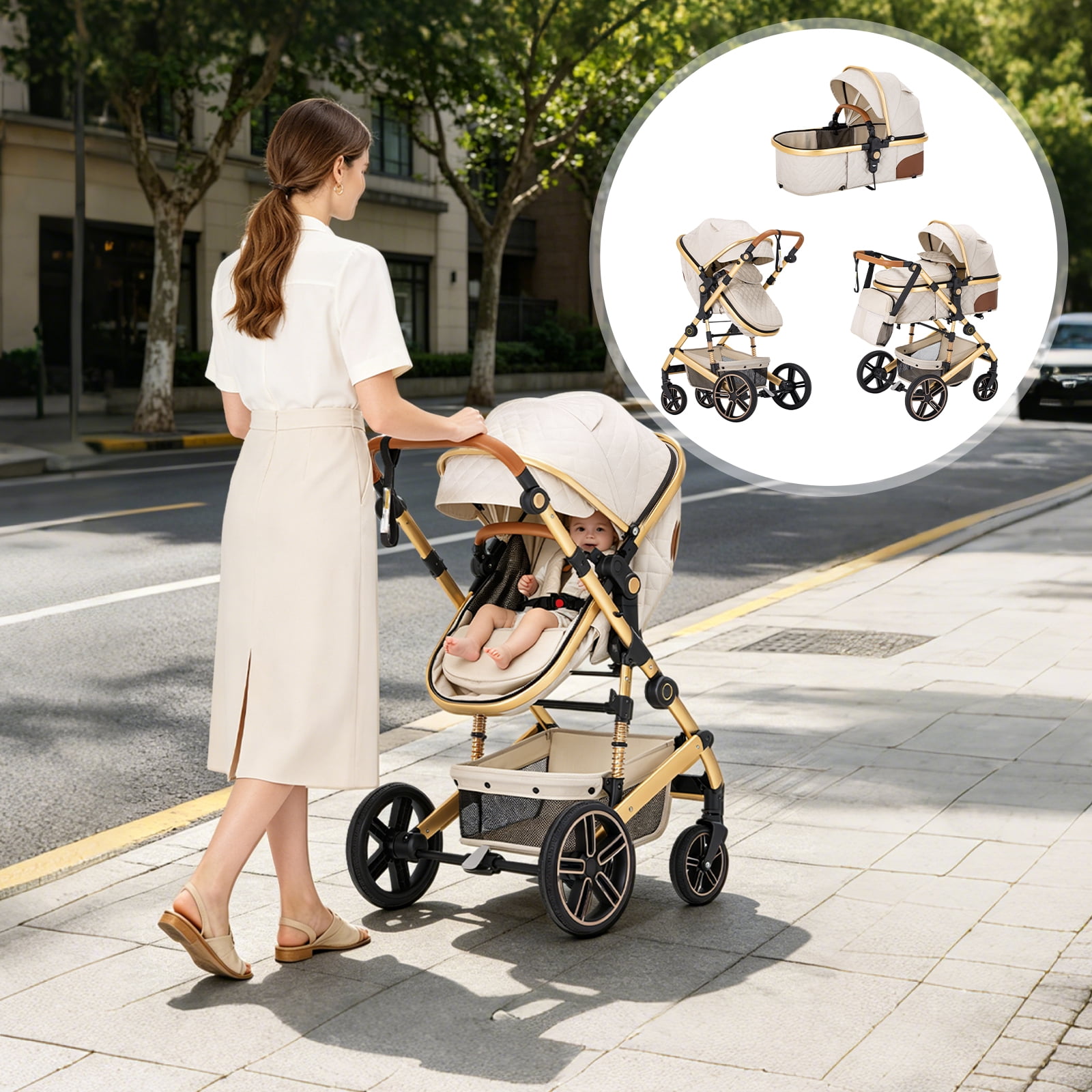 Baby Stroller,2 in 1 Lightweight Travel Stroller,Compact Foldable Stroller for Toddler with Reversible for Infants and Newborns - Image 4