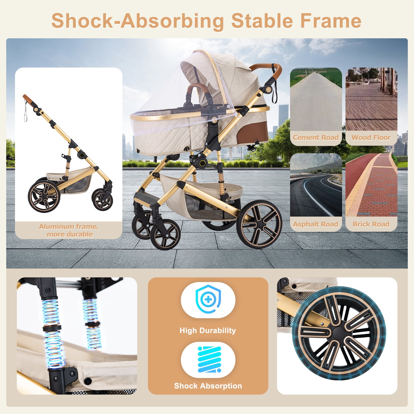 Baby Stroller,2 in 1 Lightweight Travel Stroller,Compact Foldable Stroller for Toddler with Reversible for Infants and Newborns - Image 2
