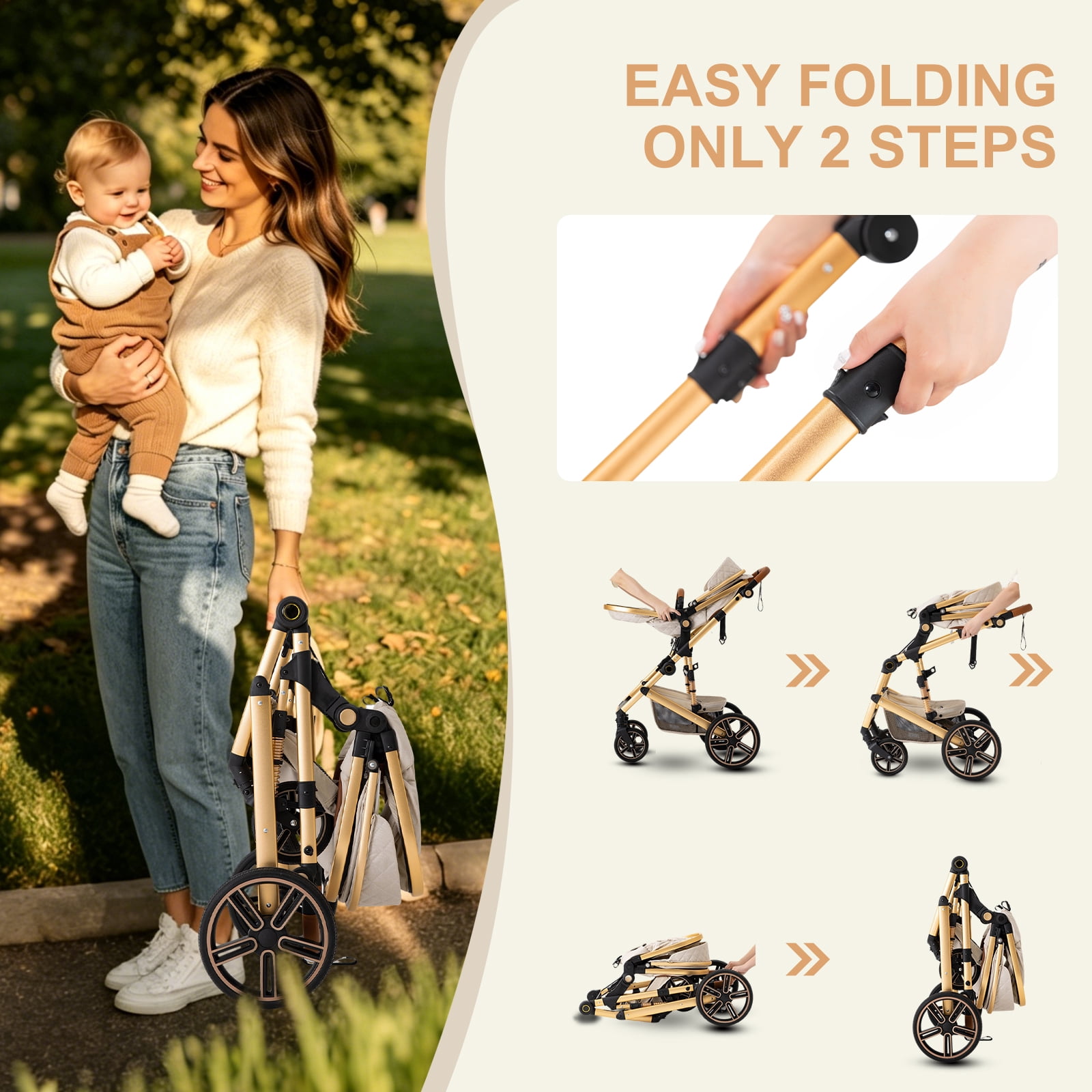 Baby Stroller,2 in 1 Lightweight Travel Stroller,Compact Foldable Stroller for Toddler with Reversible for Infants and Newborns - Image 3