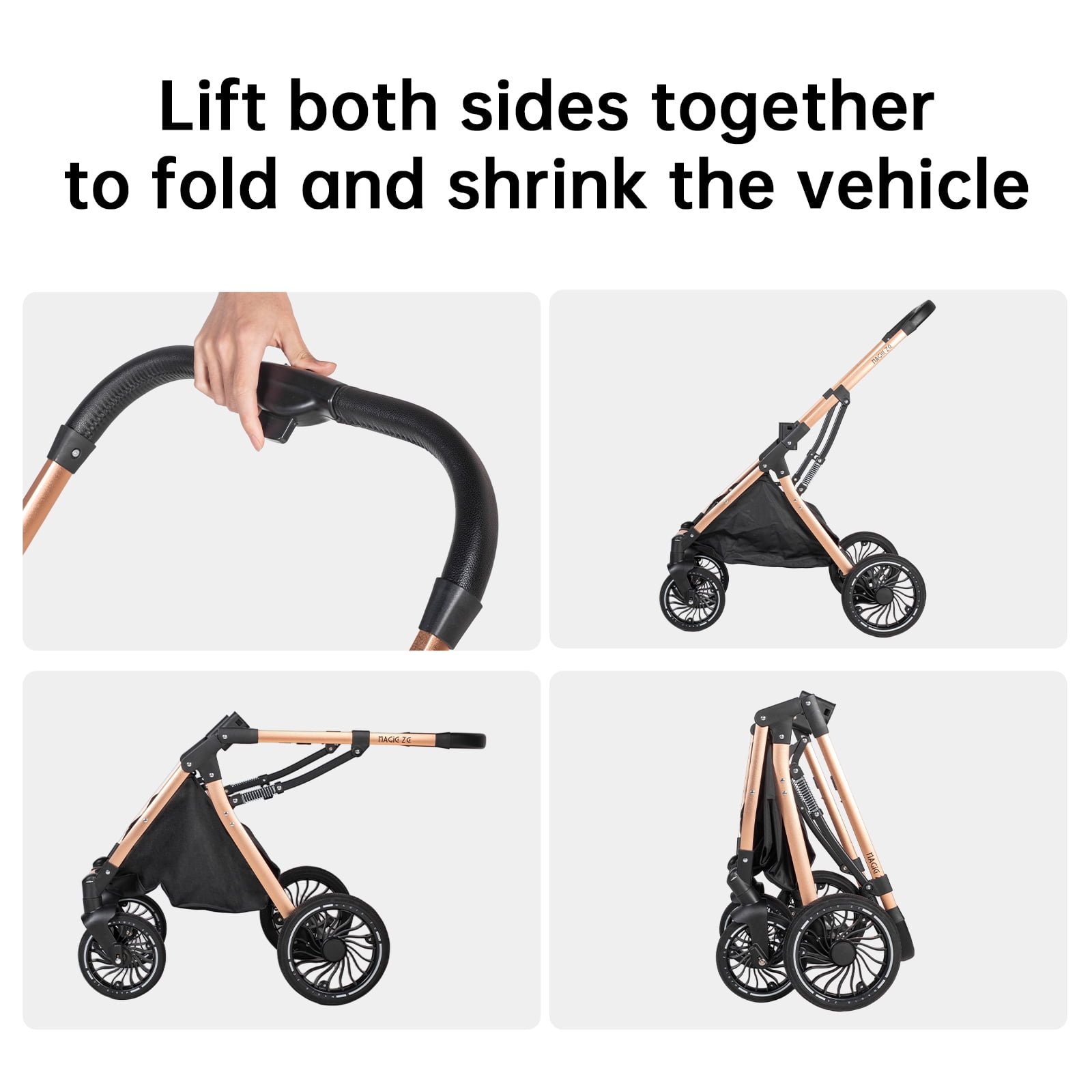 Baby Stroller,Compact Toddler Carriage with Reversible Handle,Diaper Bag,Rain Cover,0-36 Months,Unisex,Black - Image 3