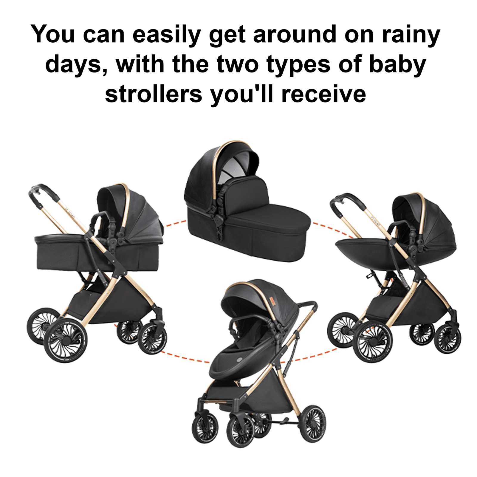 Baby Stroller,Compact Toddler Carriage with Reversible Handle,Diaper Bag,Rain Cover,0-36 Months,Unisex,Black - Image 2