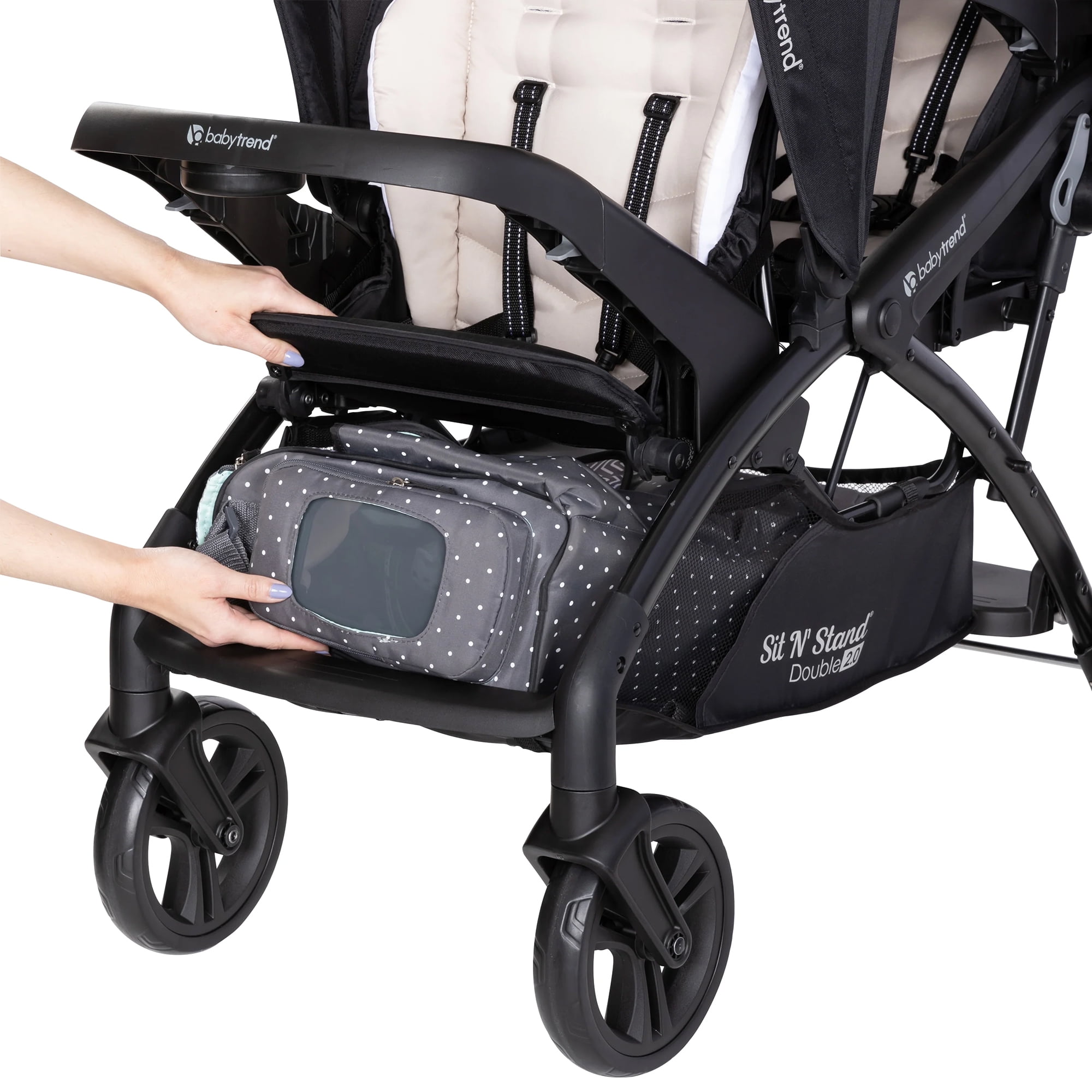 Baby Trend Sit N' Stand Double Stroller 2.0 DLX w/5 Point Harness, Modern Khaki - Image 4