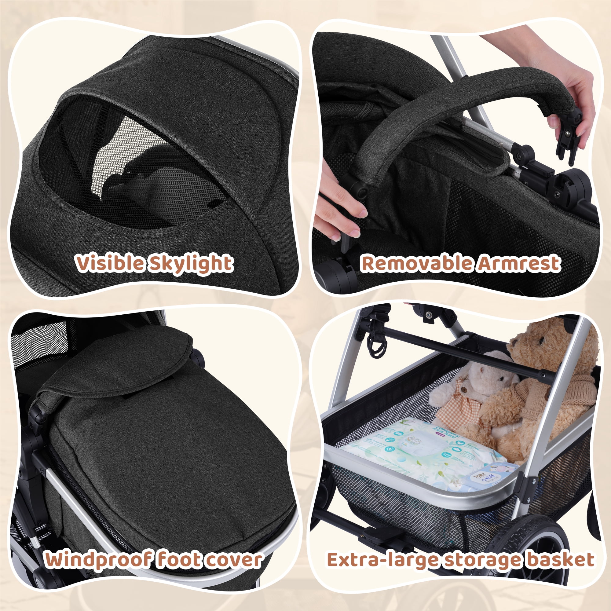 babyeap Baby Stroller,2 in 1 Lightweight Travel Stroller,Compact Foldable Stroller for Toddler with Reversible,Black - Image 4