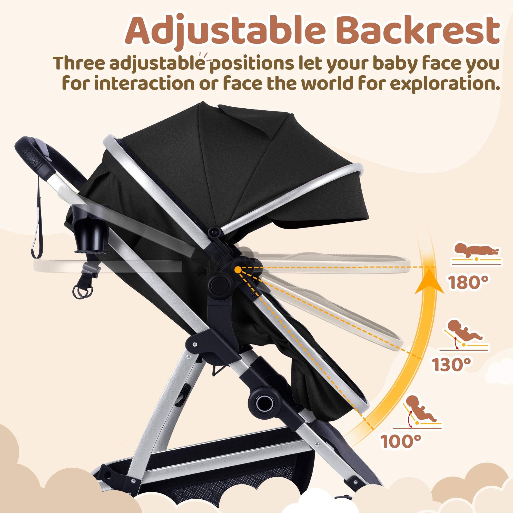 babyeap Baby Stroller,2 in 1 Lightweight Travel Stroller,Compact Foldable Stroller for Toddler with Reversible,Black - Image 5