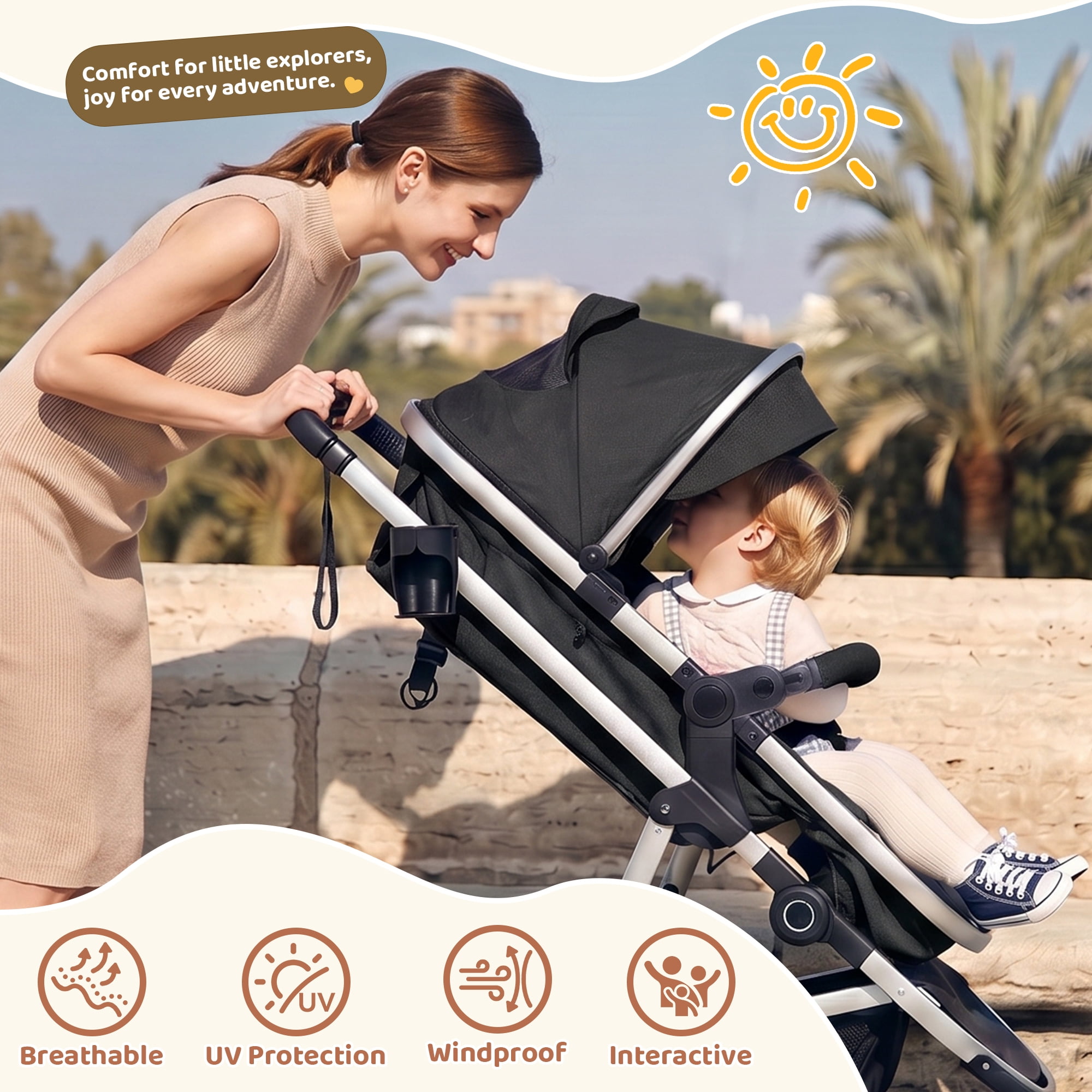 babyeap Baby Stroller,2 in 1 Lightweight Travel Stroller,Compact Foldable Stroller for Toddler with Reversible,Black - Image 2