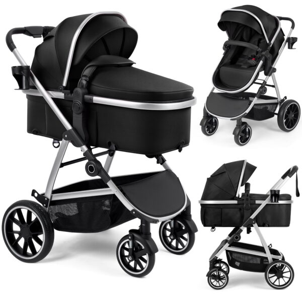 babyeap Baby Stroller,2 in 1 Lightweight Travel Stroller,Compact Foldable Stroller for Toddler with Reversible,Black