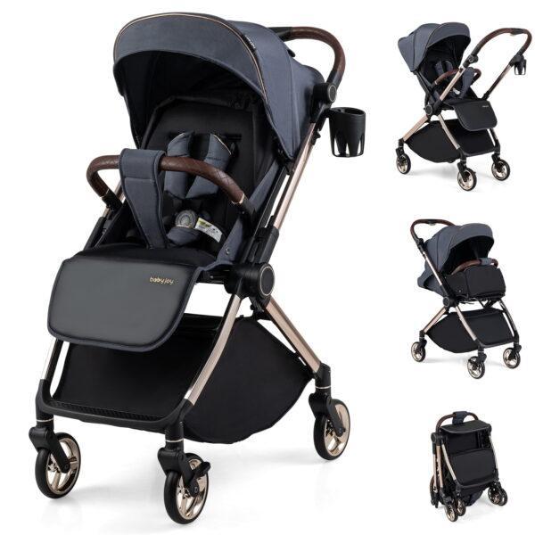 Babyjoy Foldable Baby Stroller with Reversible Handle Adjustable Backrest Canopy Cup Holder Black