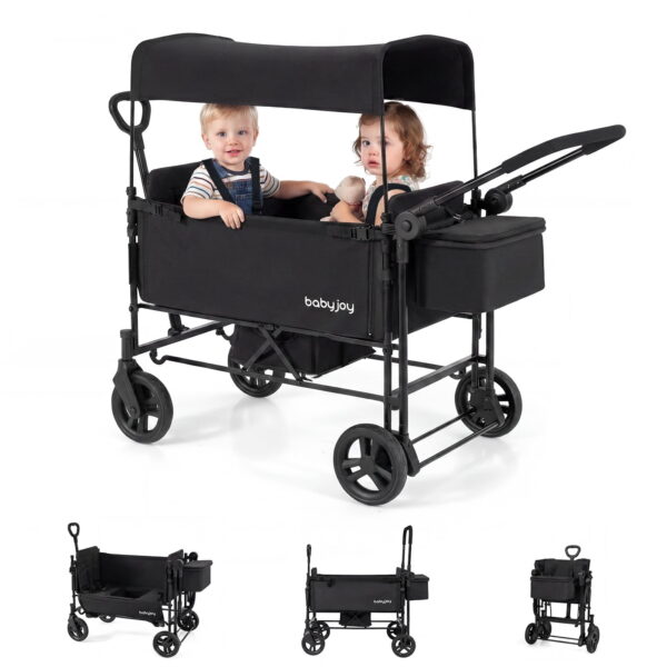 Babyjoy Foldable Wagon Stroller,Baby Stroller with Removable Canopy,Adjustable Handle Black