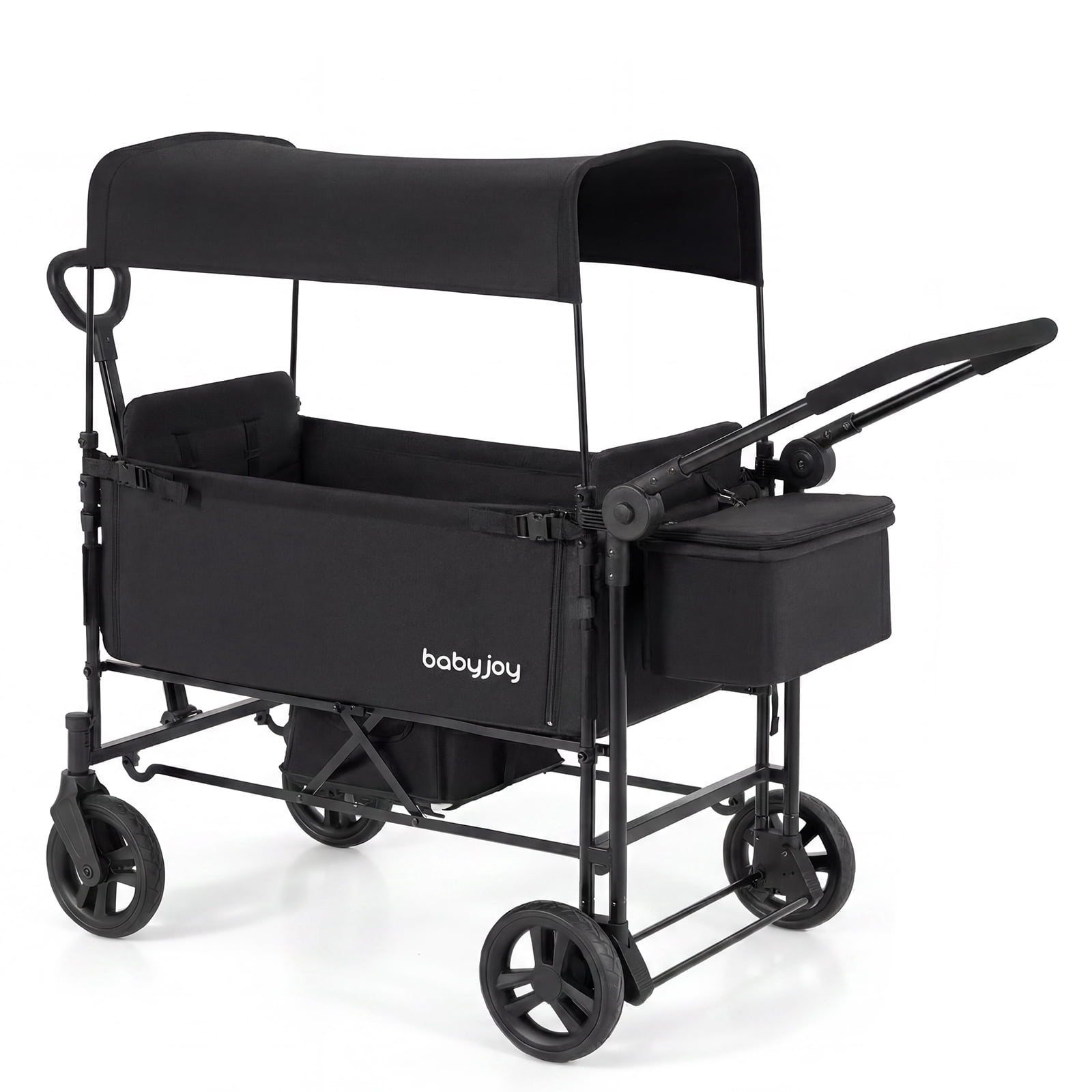 Babyjoy Foldable Wagon Stroller,Baby Stroller with Removable Canopy,Adjustable Handle Black - Image 4
