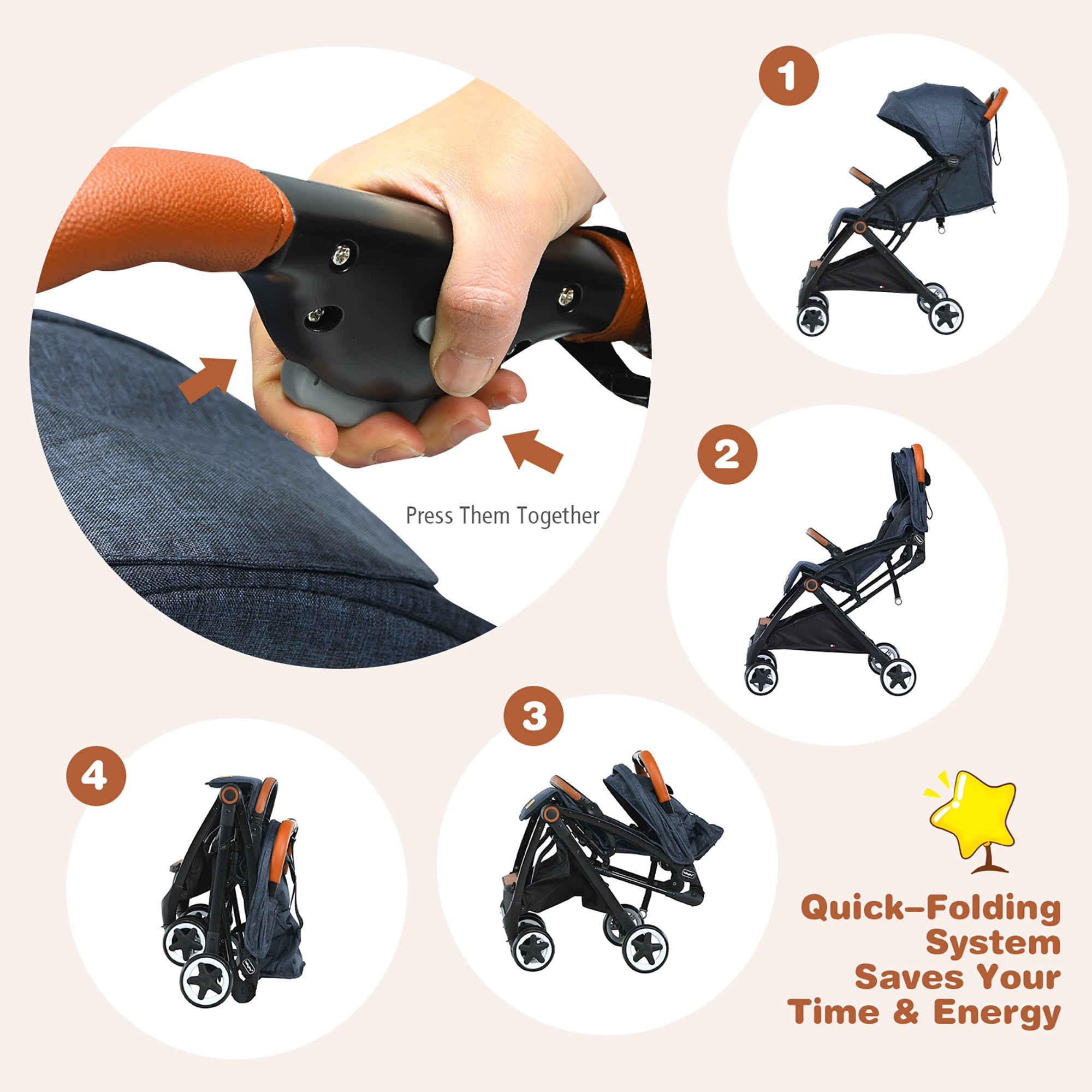 Babyjoy Lightweight Baby Stroller Aluminium Frame with Net for Travel 15 lbs Blue - Image 4