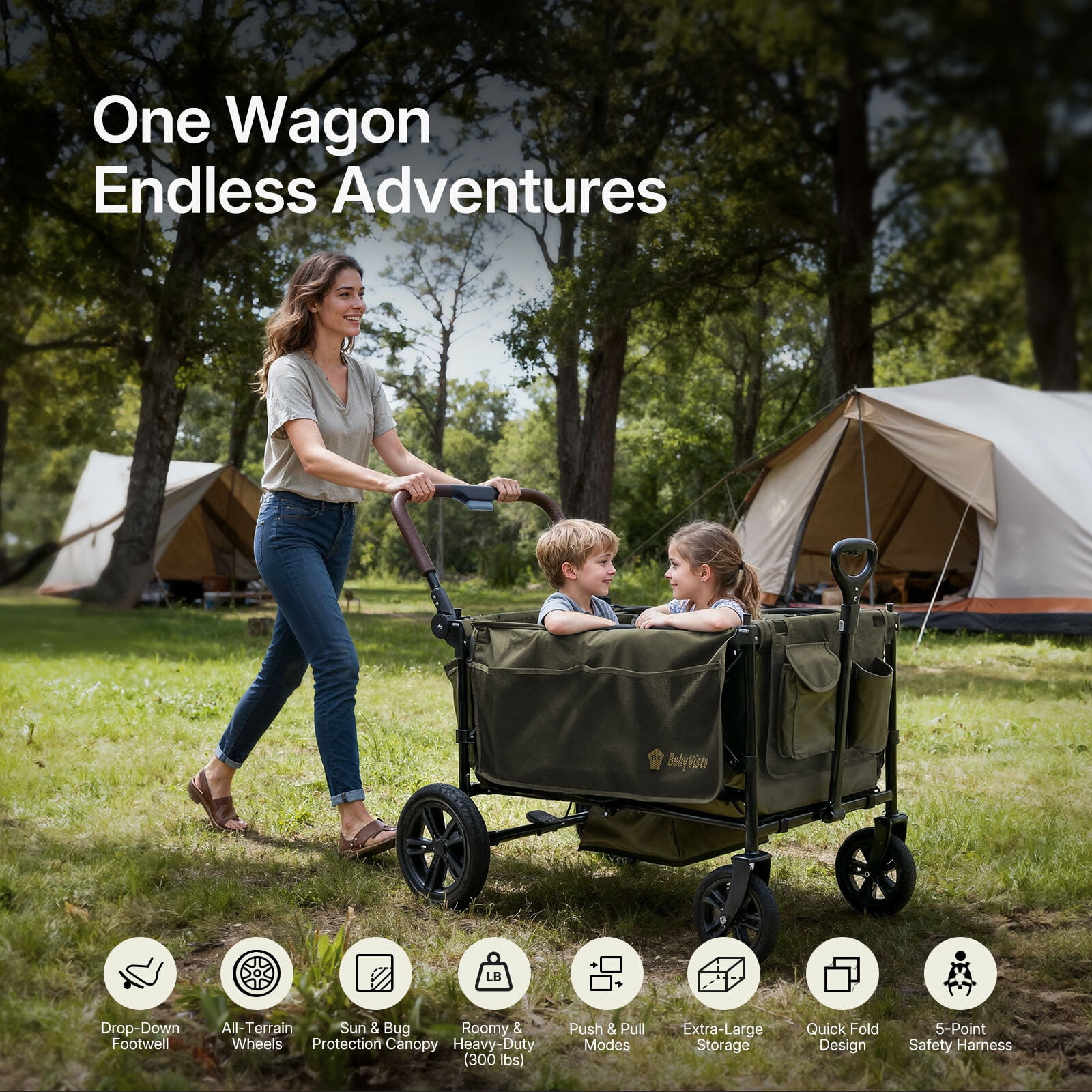 BabyVista Wagon Stroller All-Terrain for 2 Kids with Canopy, Parents Organizer, Adjustable Handlebar, Compact Foldable Baby Stroller Collapsible Toddler Stroller - Image 2