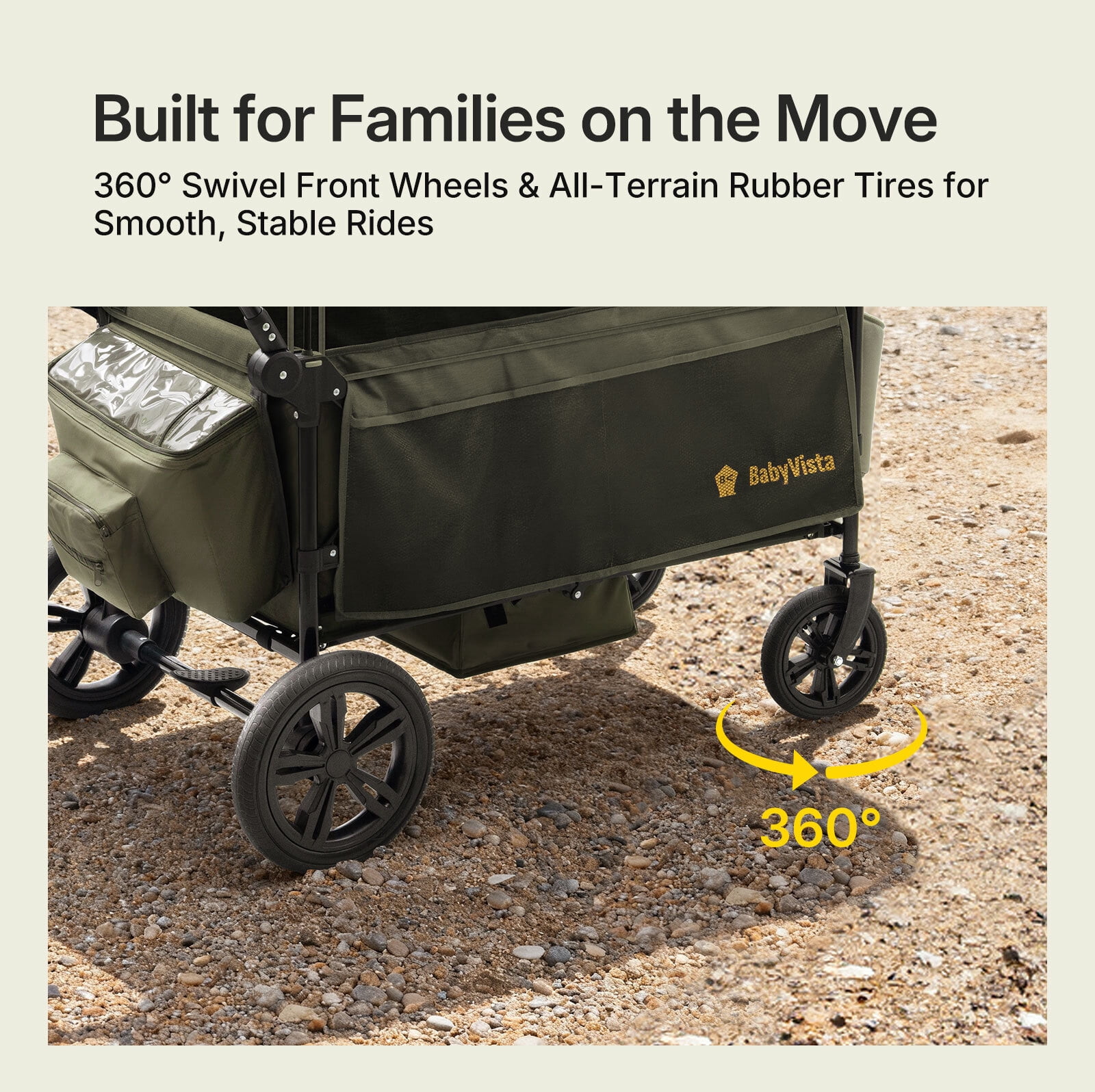 BabyVista Wagon Stroller All-Terrain for 2 Kids with Canopy, Parents Organizer, Adjustable Handlebar, Compact Foldable Baby Stroller Collapsible Toddler Stroller - Image 4