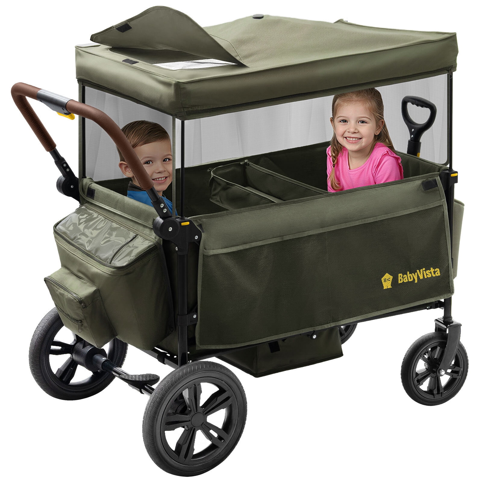 BabyVista Wagon Stroller All-Terrain for 2 Kids with Canopy, Parents Organizer, Adjustable Handlebar, Compact Foldable Baby Stroller Collapsible Toddler Stroller