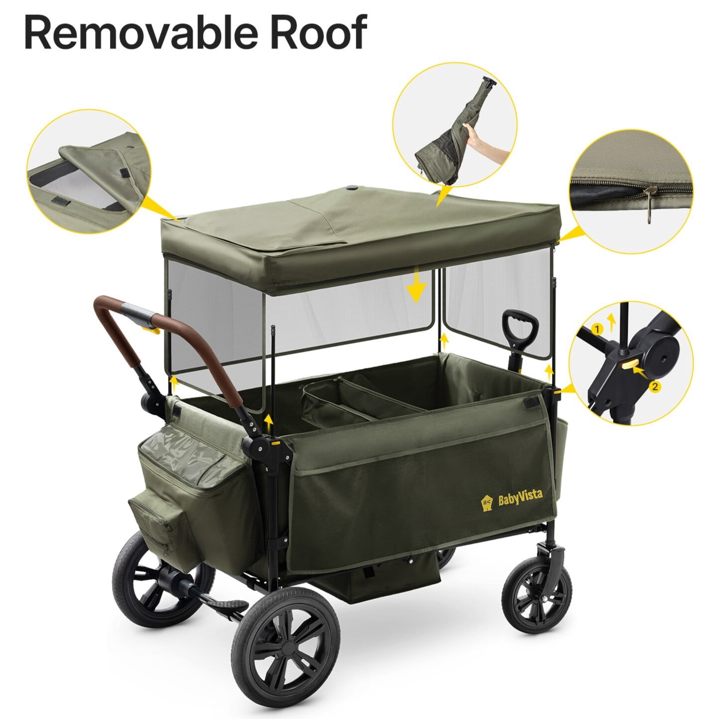 BabyVista Wagon Stroller All-Terrain for 2 Kids with Canopy, Parents Organizer, Adjustable Handlebar, Compact Foldable Baby Stroller Collapsible Toddler Stroller - Image 5