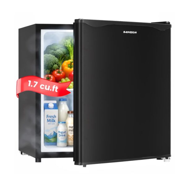 Bangson 1.7 Cu.Ft Compact Refrigerator with Freezer, Energy Saving Low Noise Mini Fridge, Single Door Small Fridge for Office Dorm Bedroom, Black