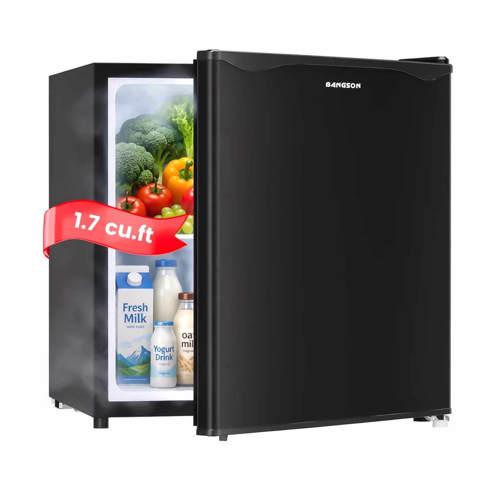 Bangson 1.7 Cu.Ft Compact Refrigerator with Freezer, Energy Saving Low Noise Mini Fridge, Single Door Small Fridge for Office Dorm Bedroom, Black
