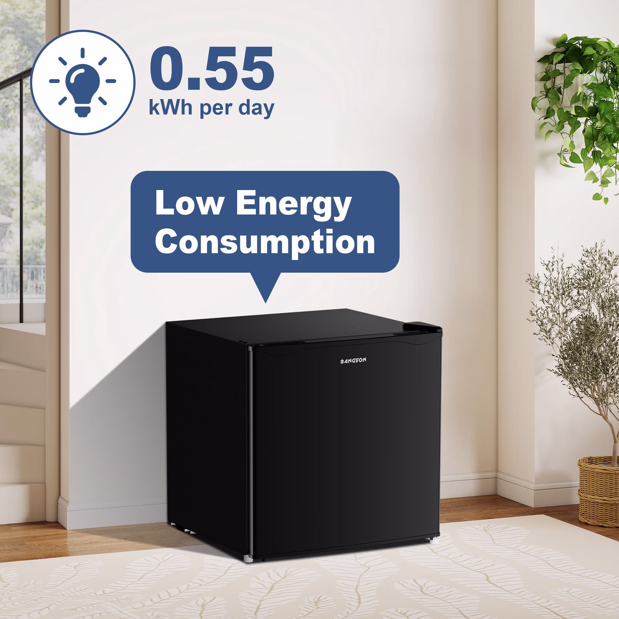Bangson 1.7 Cu.Ft Compact Refrigerator with Freezer, Energy Saving Low Noise Mini Fridge, Single Door Small Fridge for Office Dorm Bedroom, Black - Image 4
