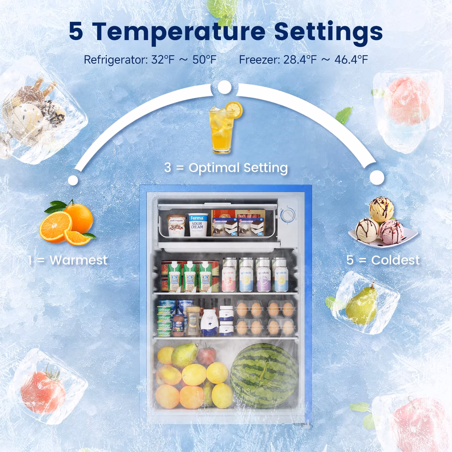 BANGSON 2.6 Cu.ft Mini Fridge with Freezer, Compact Energy-Efficient Low Noise Single Door Small Refrigerator for Office, Dorm, Bedroom, Apartment, Blue - Image 5