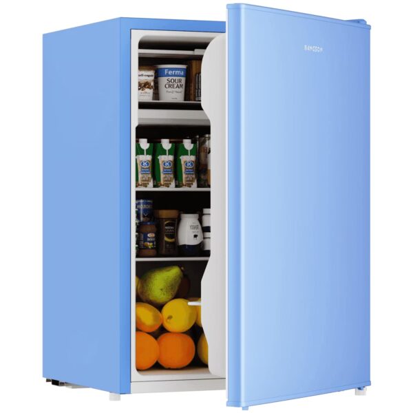 BANGSON 2.6 Cu.ft Mini Fridge with Freezer, Compact Energy-Efficient Low Noise Single Door Small Refrigerator for Office, Dorm, Bedroom, Apartment, Blue