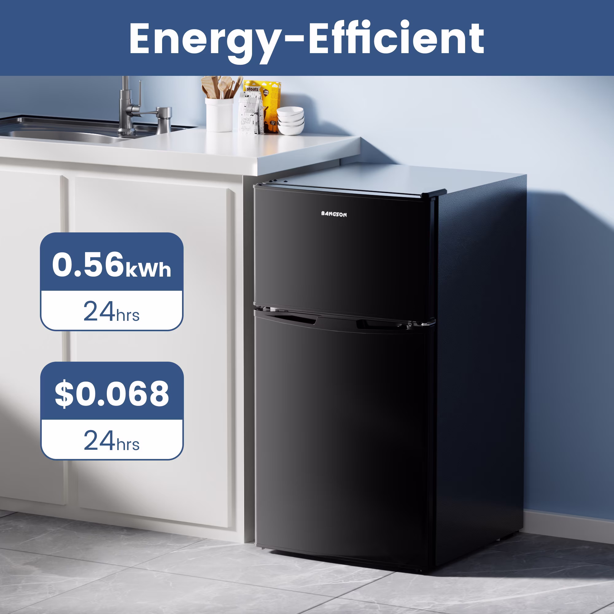 BANGSON 3.2 Cu.Ft Small Refrigerator with Freezer, 2-Door Mini Fridge for Dorm, Apartment, Garage & Office, Energy Efficient, Low Noise Operation,Black - Image 5