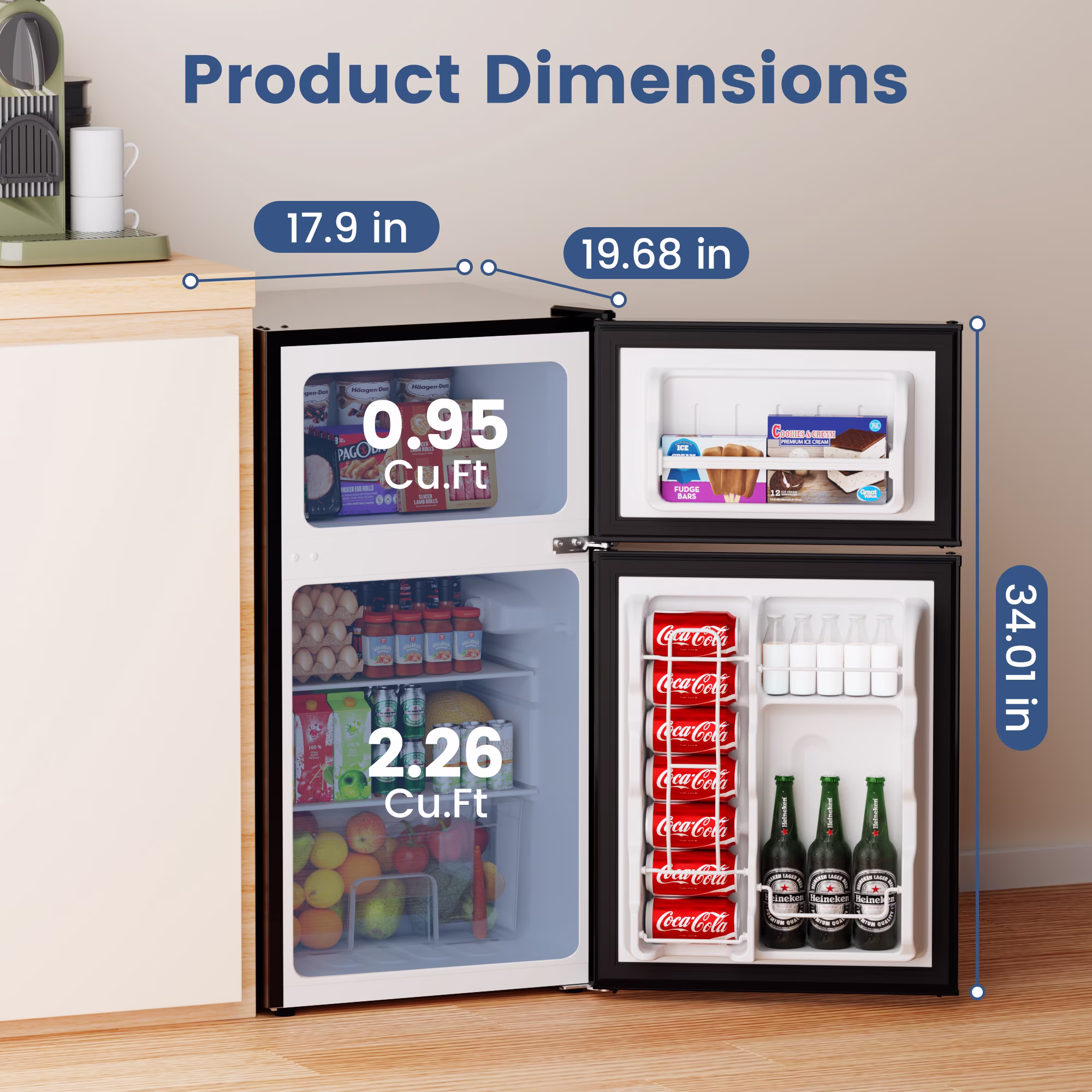 BANGSON 3.2 Cu.Ft Small Refrigerator with Freezer, 2-Door Mini Fridge for Dorm, Apartment, Garage & Office, Energy Efficient, Low Noise Operation,Black - Image 3