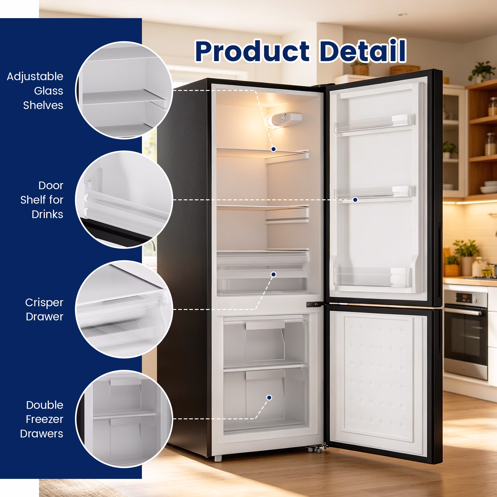 Bangson 7.1 Cu.ft Bottom Freezer Refrigerator for Apartments, Energy Efficient, Adjustable Thermostat, Large Capacity, Low Noise,Silver - Image 5