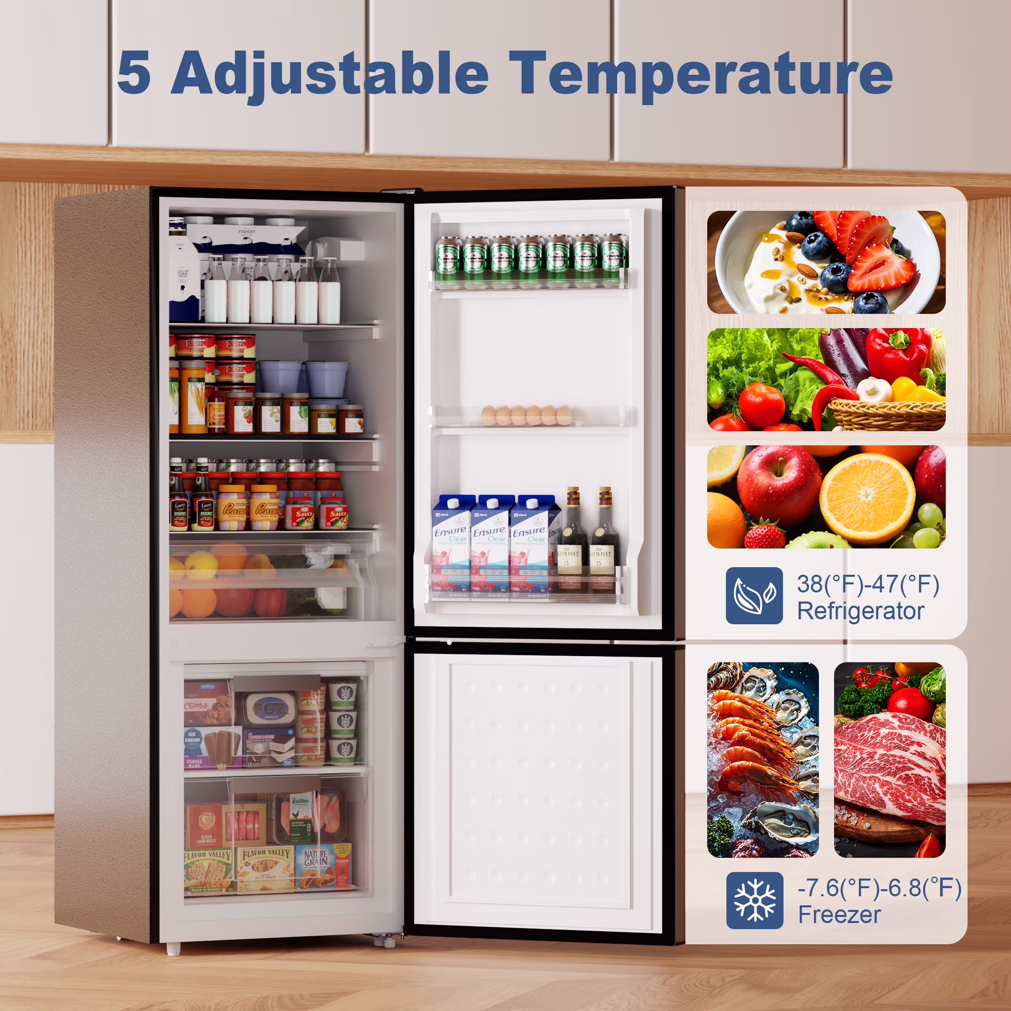 Bangson 7.1 Cu.ft Bottom Freezer Refrigerator for Apartments, Energy Efficient, Adjustable Thermostat, Large Capacity, Low Noise,Silver - Image 2