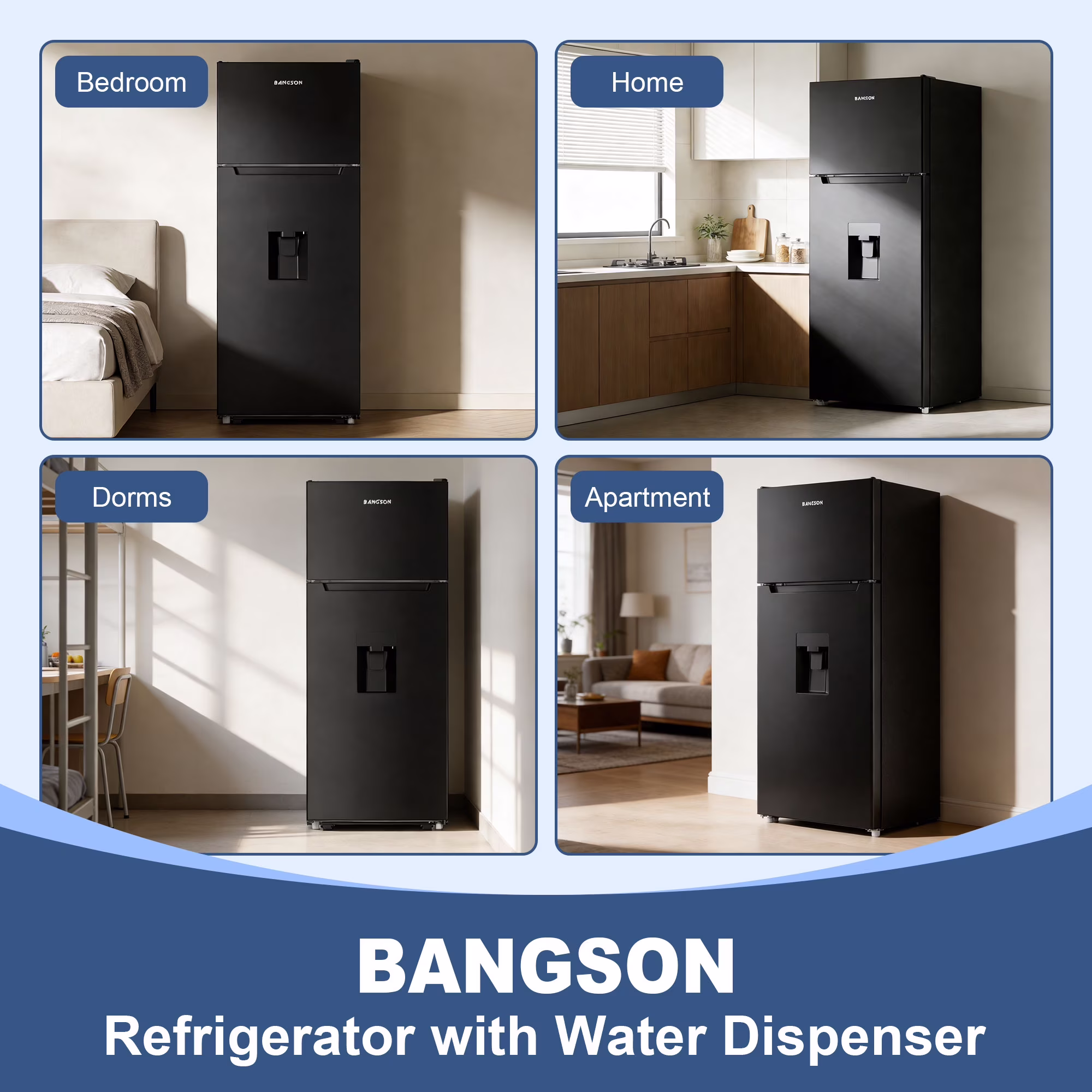 BANGSON 7.3 Cu.ft Refrigerator with Water Dispenser & Freezer, Compact Apartment Fridge with Adjustable Thermostat for Office, Kitchen, Home,Black - Image 3