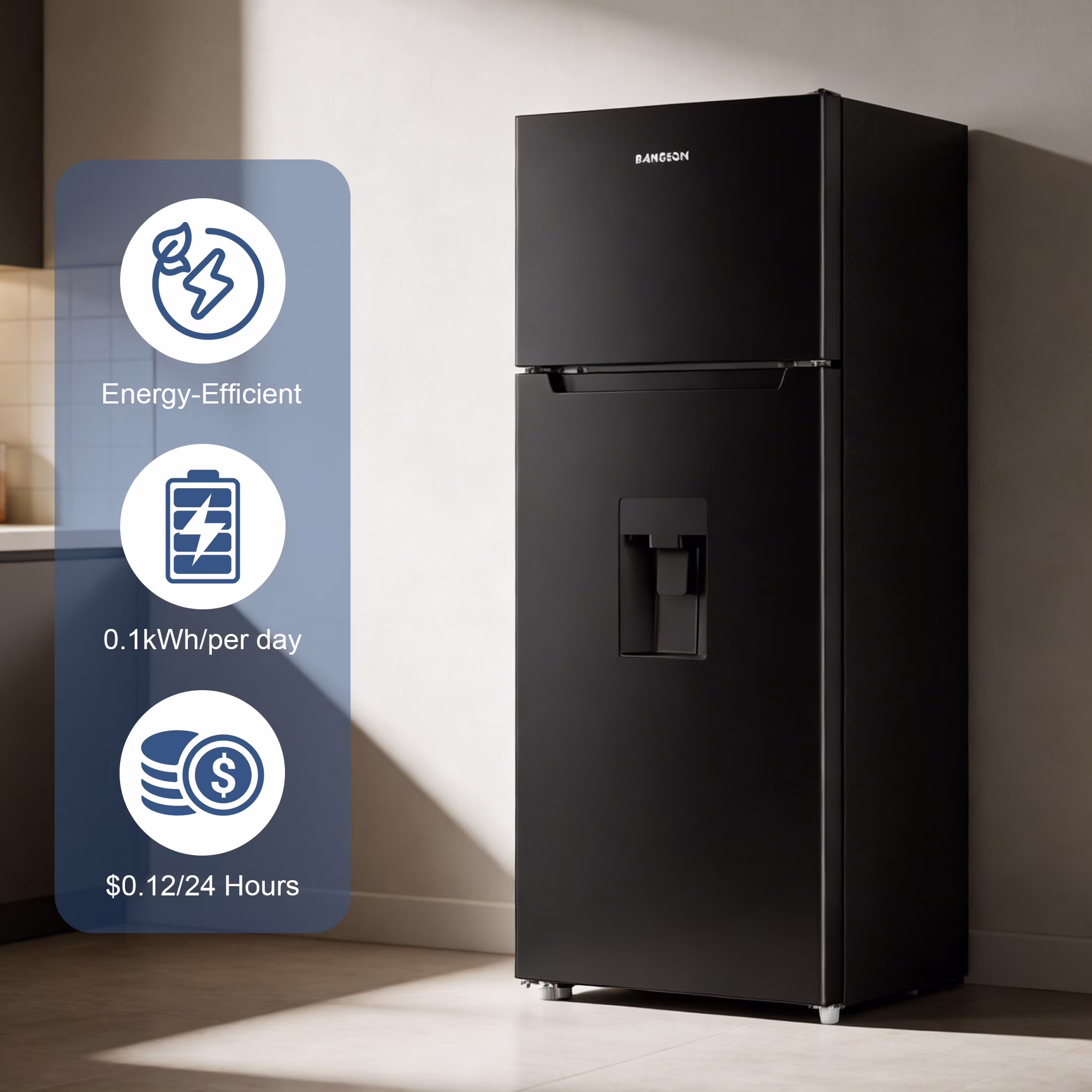 BANGSON 7.3 Cu.ft Refrigerator with Water Dispenser & Freezer, Compact Apartment Fridge with Adjustable Thermostat for Office, Kitchen, Home,Black - Image 4