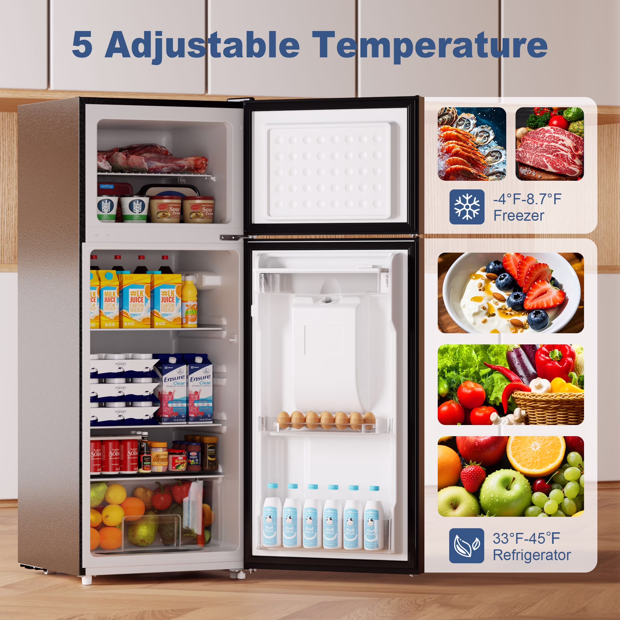 BANGSON 7.3 Cu.ft Refrigerator with Water Dispenser & Freezer, Compact Apartment Fridge with Adjustable Thermostat for Office, Kitchen, Home,Black - Image 5