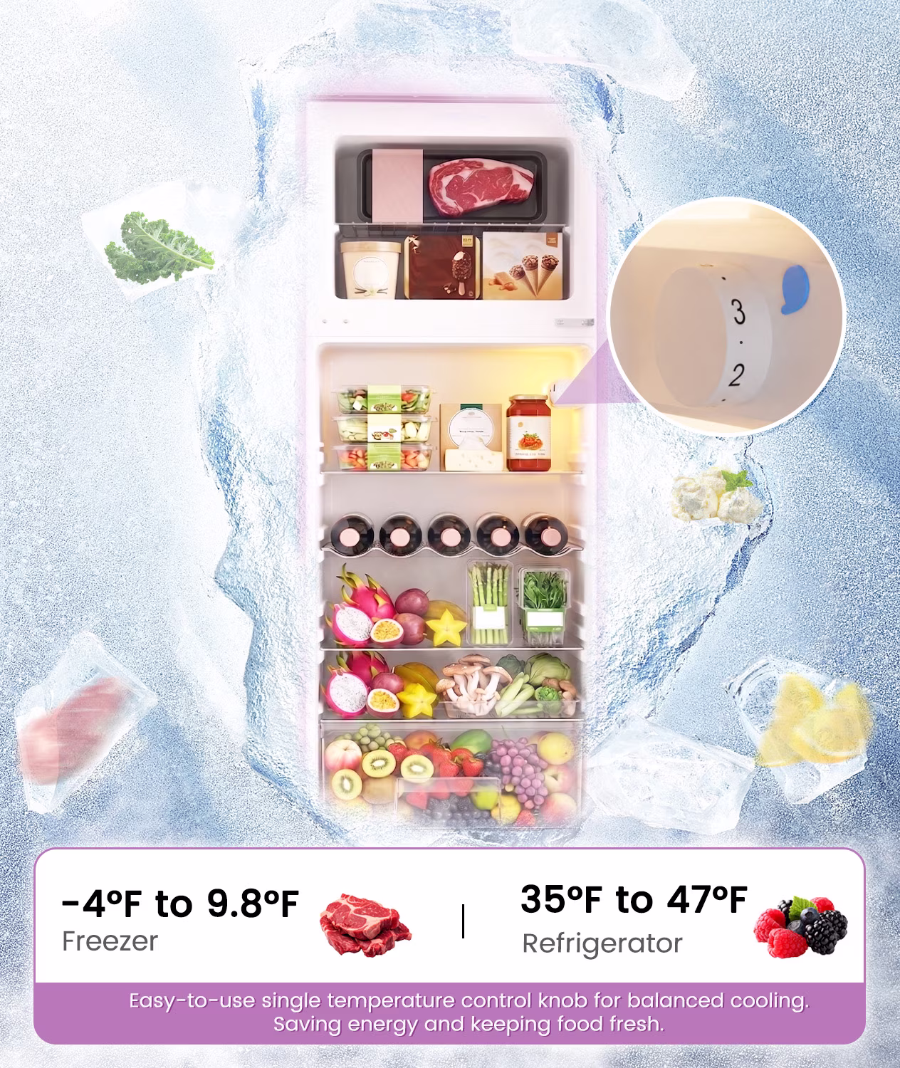 BANGSON 7.5 Cu.Ft Retro Fridge with Top Freezer for Vintage-Style Kitchen, Apartment & Office, 5 Adjustable Temperature, Pink - Image 3