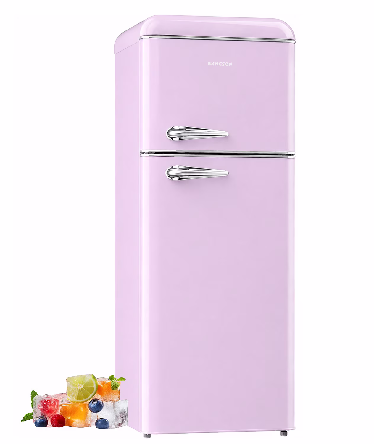 BANGSON 7.5 Cu.Ft Retro Fridge with Top Freezer for Vintage-Style Kitchen, Apartment & Office, 5 Adjustable Temperature, Pink