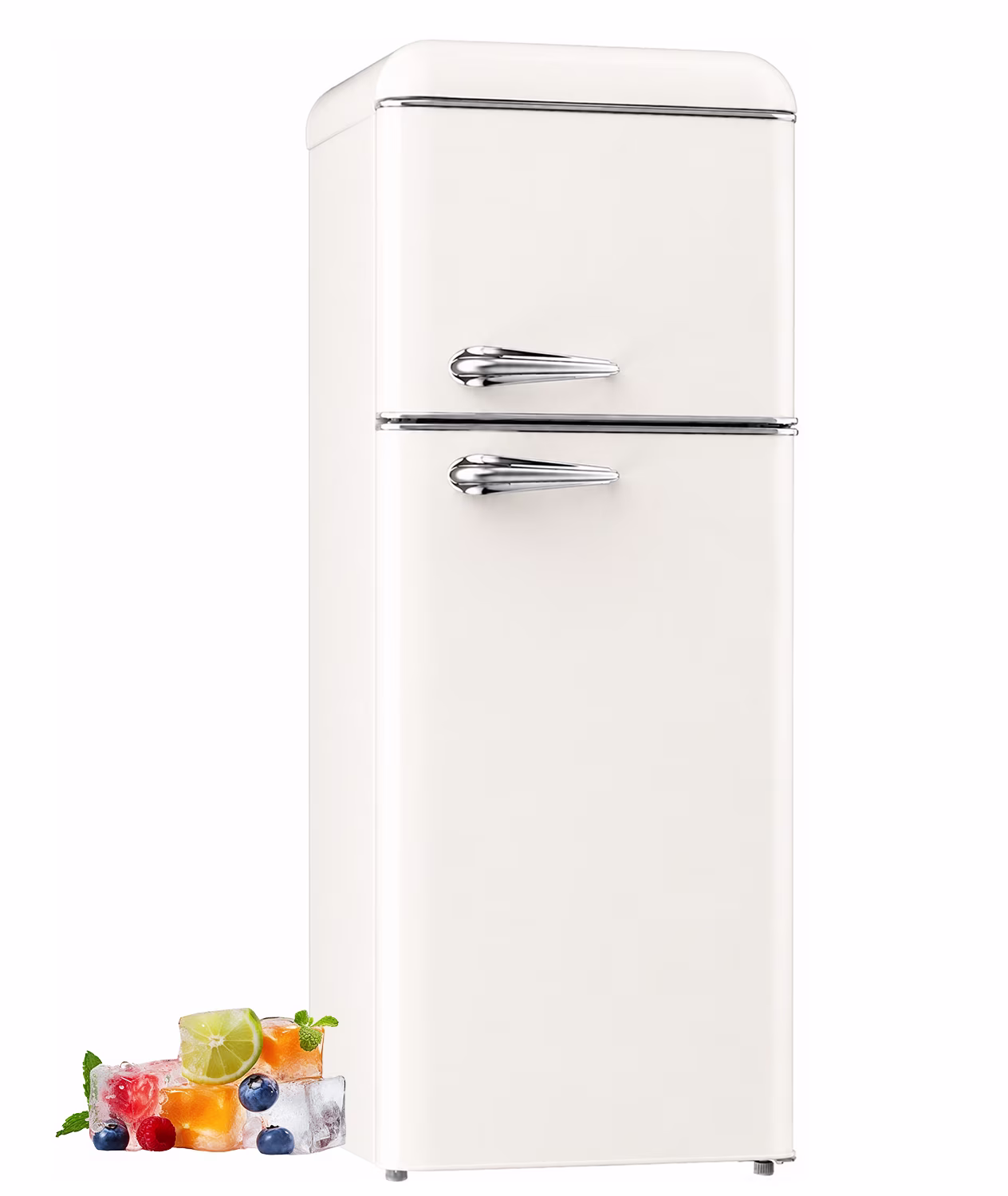 BANGSON 7.5 Cu.Ft Retro Fridge with Top Freezer for Vintage-Style Kitchen, Apartment & Office,5 Adjustable Temperature, Cream White