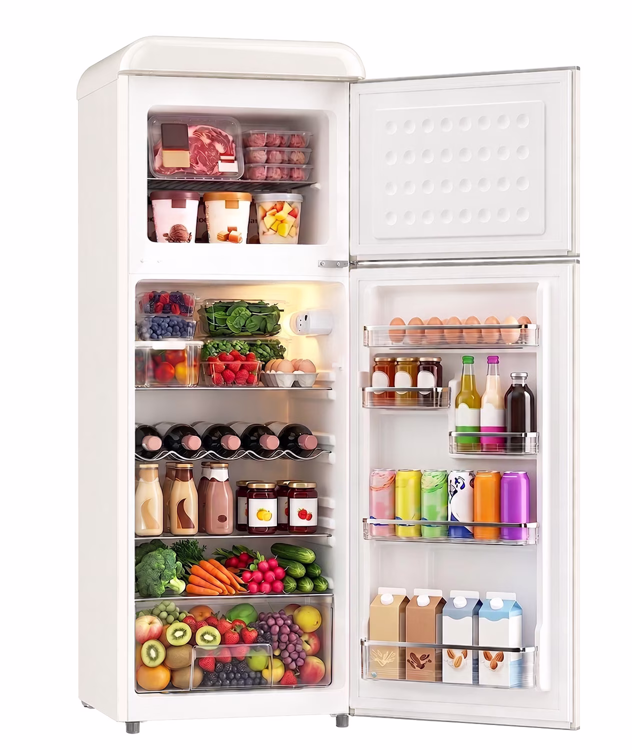 BANGSON 7.5 Cu.Ft Retro Fridge with Top Freezer for Vintage-Style Kitchen, Apartment & Office,5 Adjustable Temperature, Cream White - Image 4