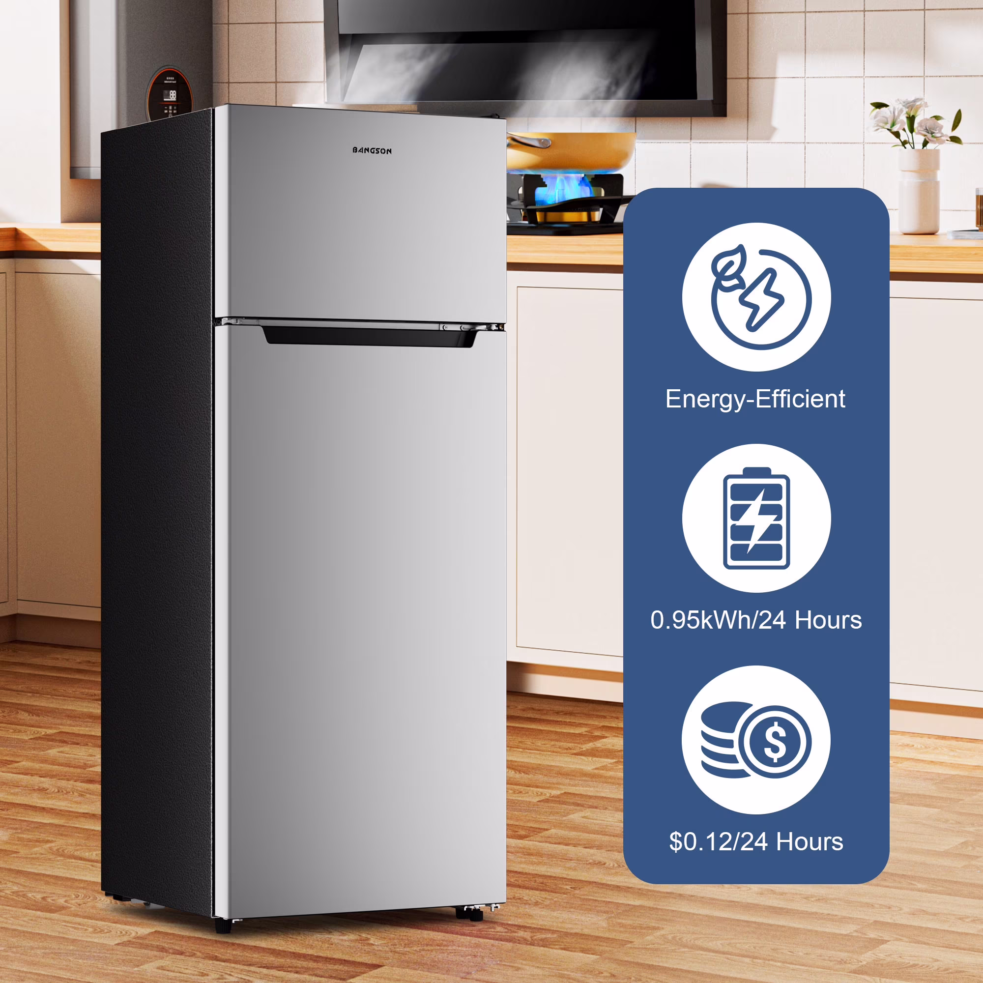 BANGSON 7.7 Cu.ft Top Freezer Refrigerator for Apartments, Energy Saving, Adjustable Thermostat, Large Capacity, Low Noise, Silver - Image 5